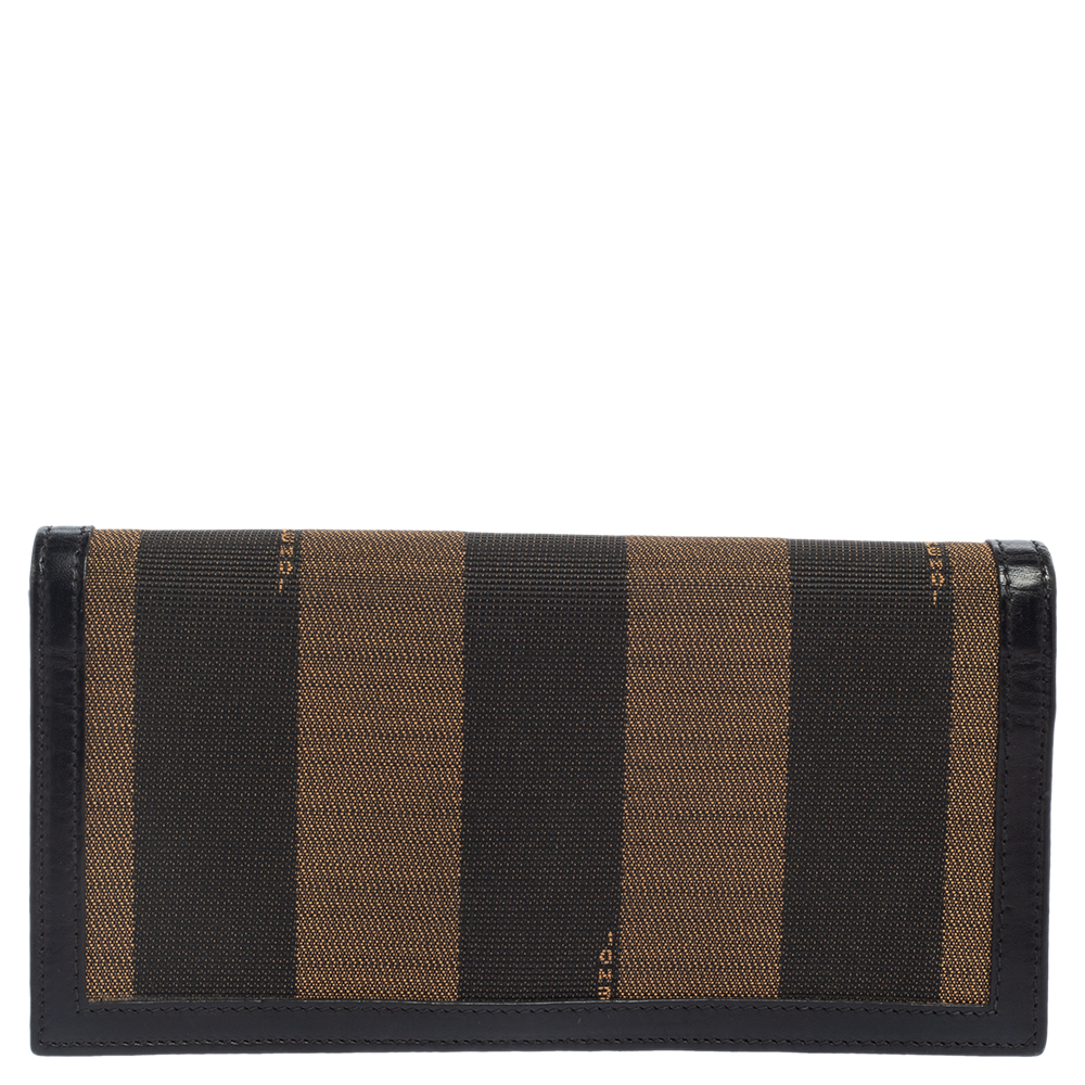 Fendi Brown/Black Pequin Stripe Canvas and Leather Flap Continental Wallet