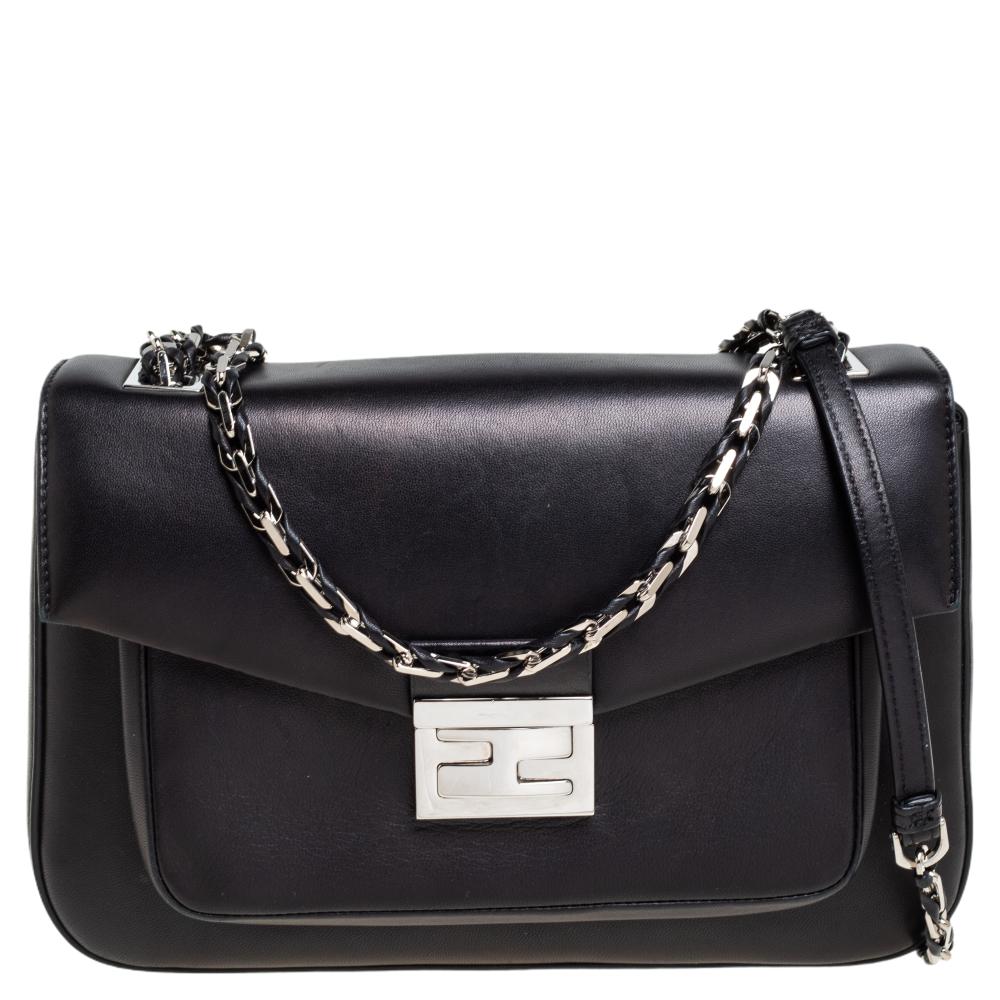 Fendi Black Leather Be Baguette Camera Crossbody Bag