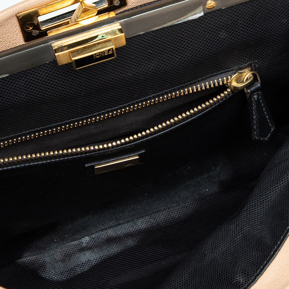 Fendi Beige/Black Leather Beads Lining Large Peekaboo Top Handle Bag