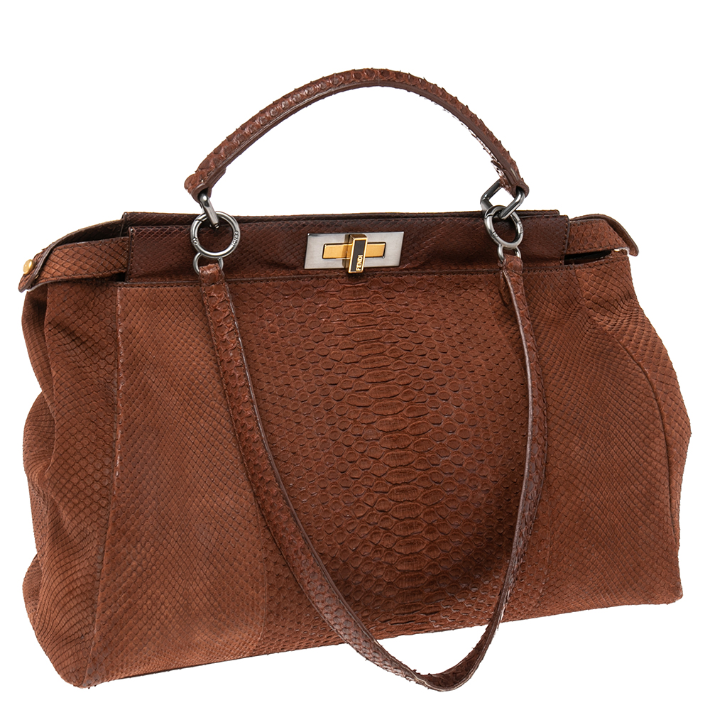 Fendi Cinnamon Brown Python Large Peekaboo Top Handle Bag