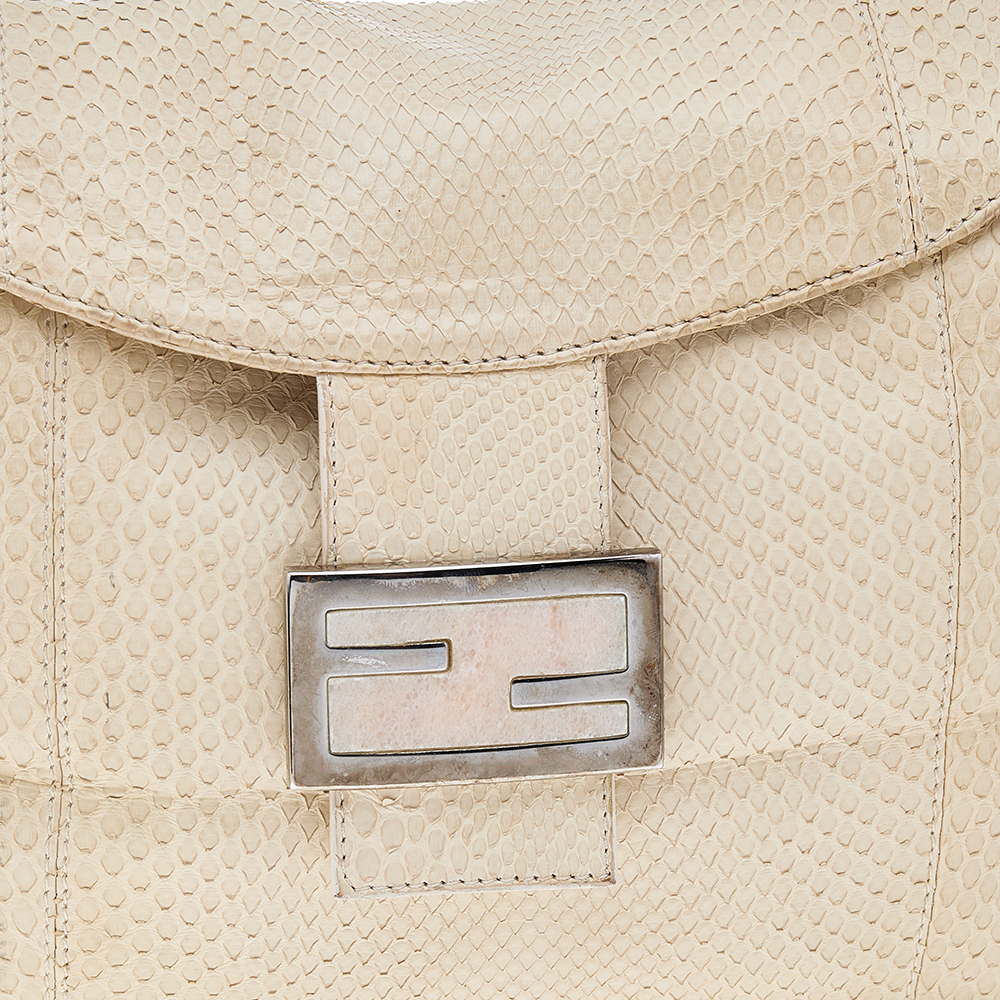 Fendi Light Beige Python Mama Baguette Shoulder Bag