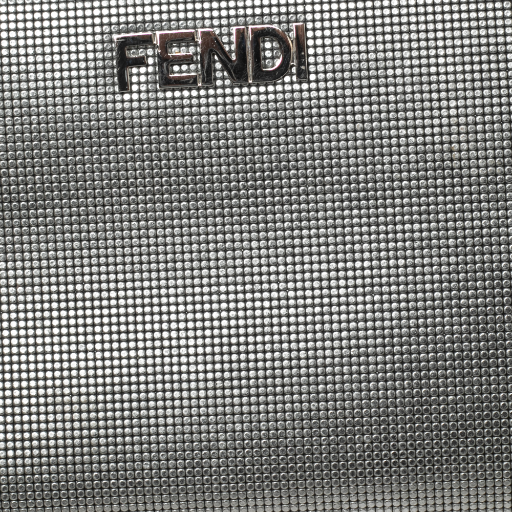 Fendi Silver Textured Leather Zip Around Continental Wallet