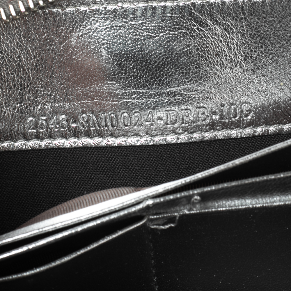 Fendi Silver Textured Leather Zip Around Continental Wallet