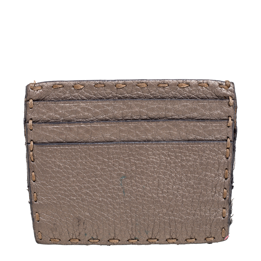 Fendi Grey Selleria Leather Card Holder