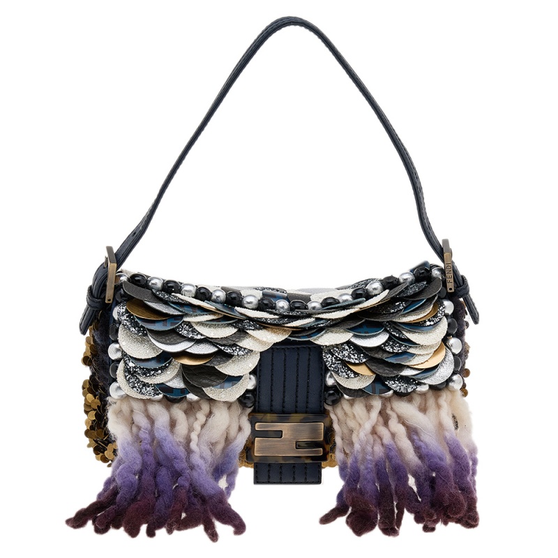 Fendi Multicolor Sequins/Wool and Glitters Embellishment Mama Baguette Shoulder Bag
Fendi Multicolor Sequins/Wool and Glitters Embellishment Mama Baguette Shoulder Bag