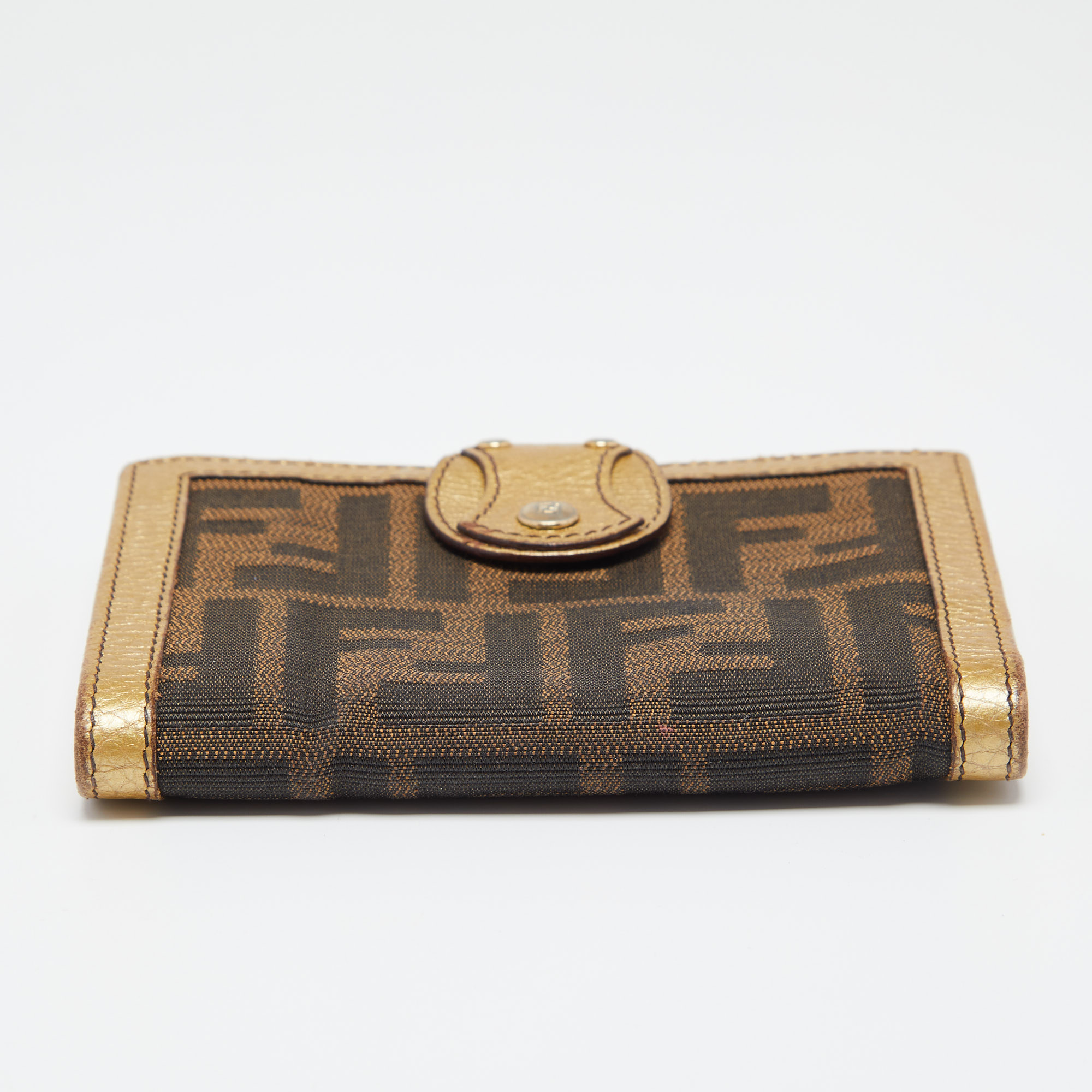 Fendi Tobacco/Gold Zucca Canvas And Leather French Compact Wallet