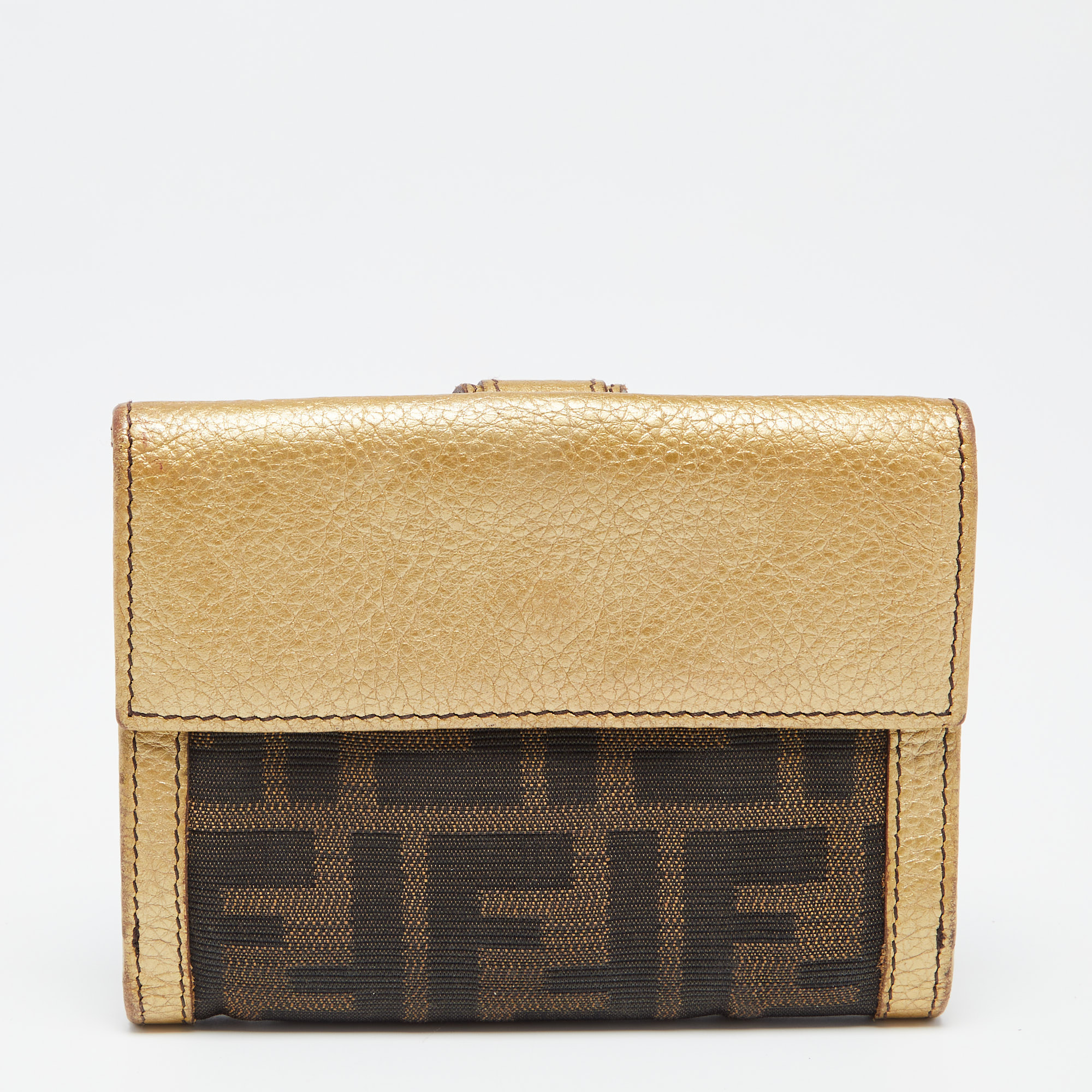 Fendi Tobacco/Gold Zucca Canvas And Leather French Compact Wallet