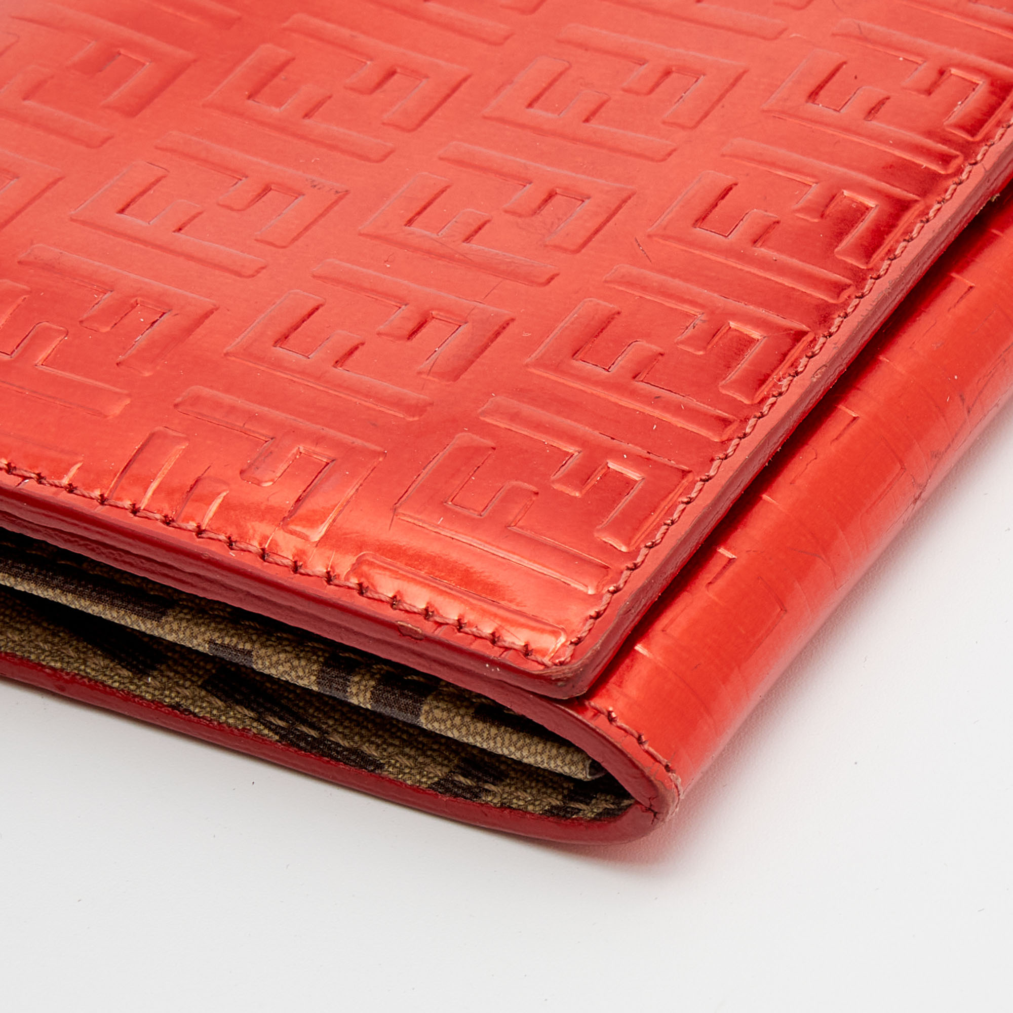 Fendi Red Zucchino Patent Leather Flap Wallet
