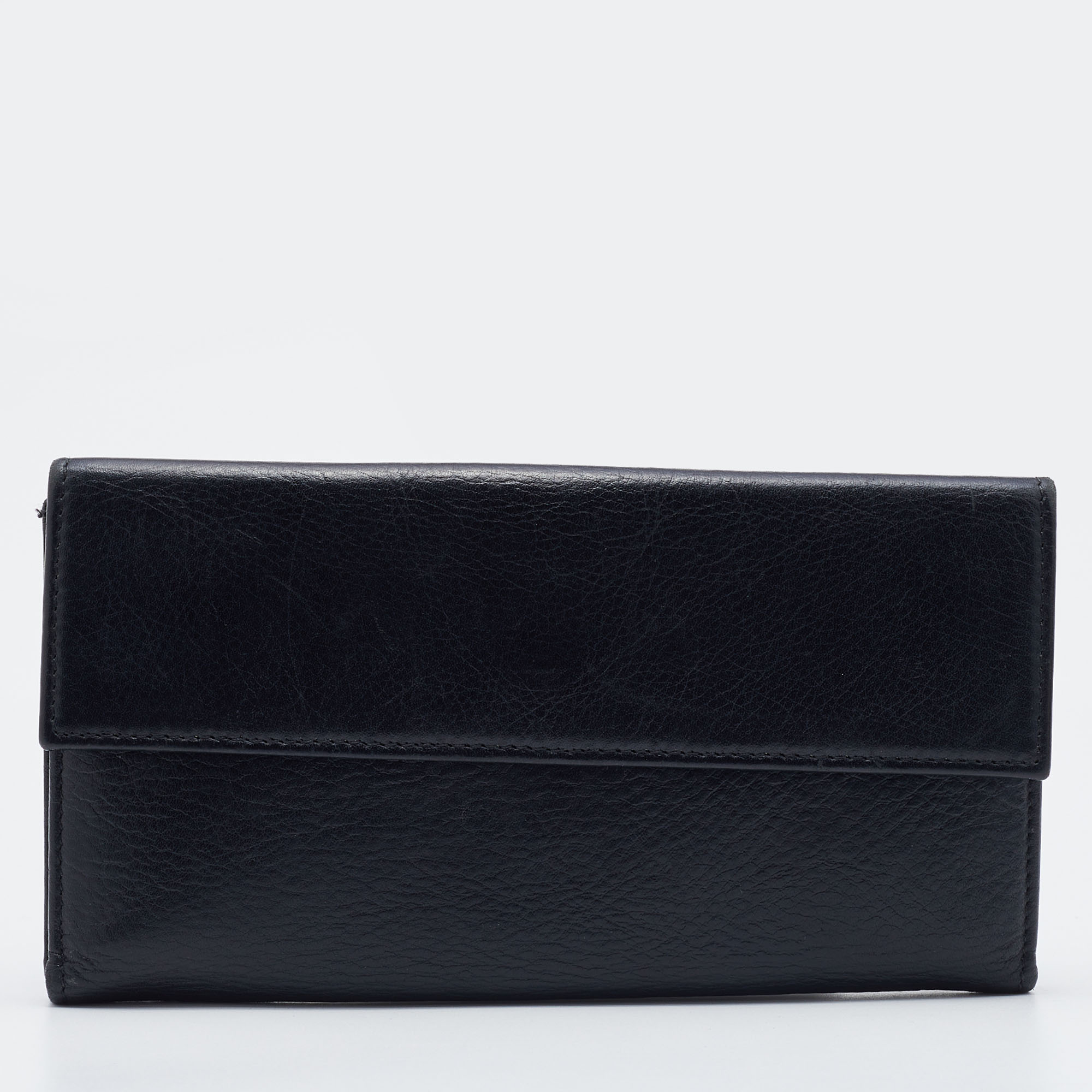 Fendi Black Leather Flap Continental Wallet