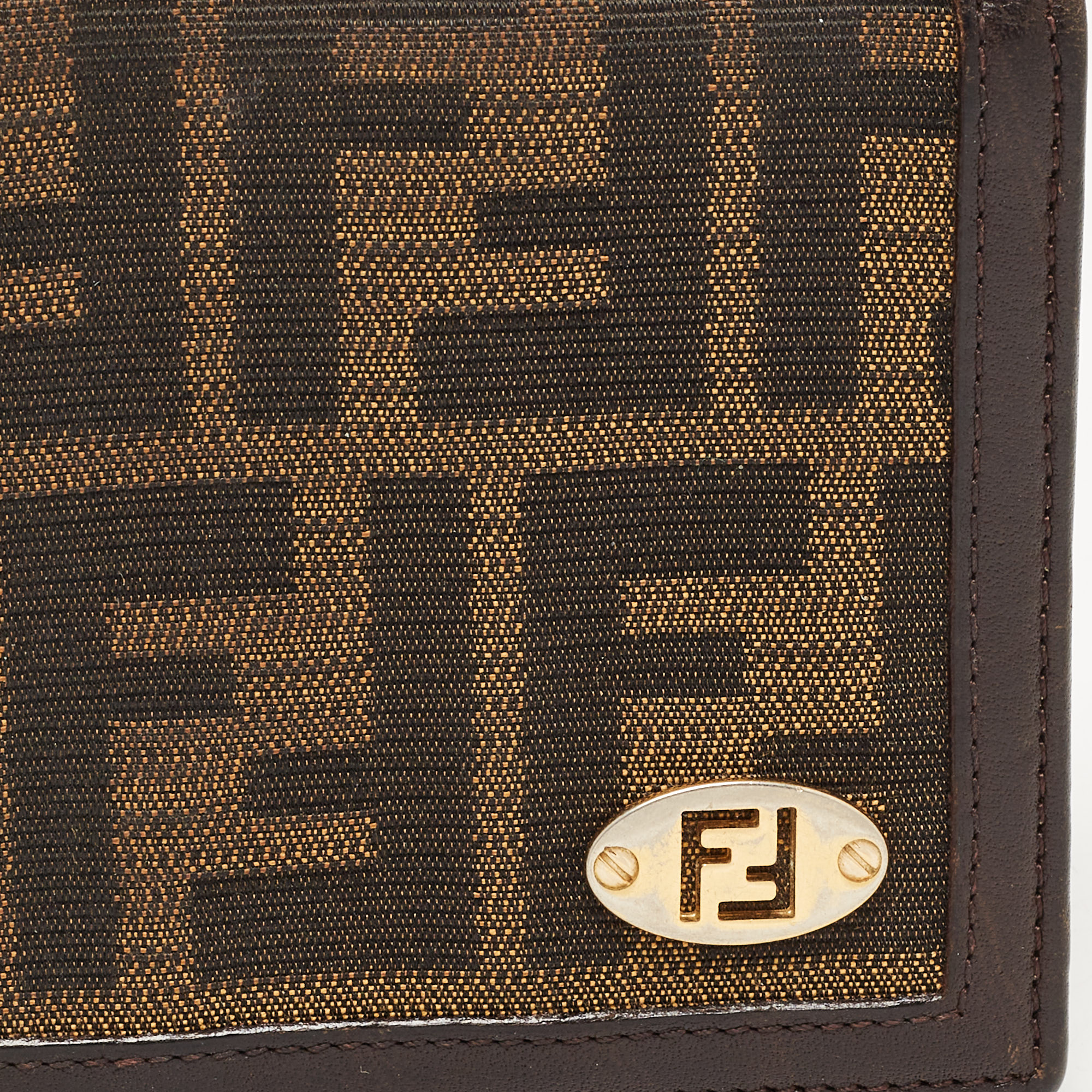 Fendi Tobacco Zucca Canvas And Leather FF Flap Continental Wallet