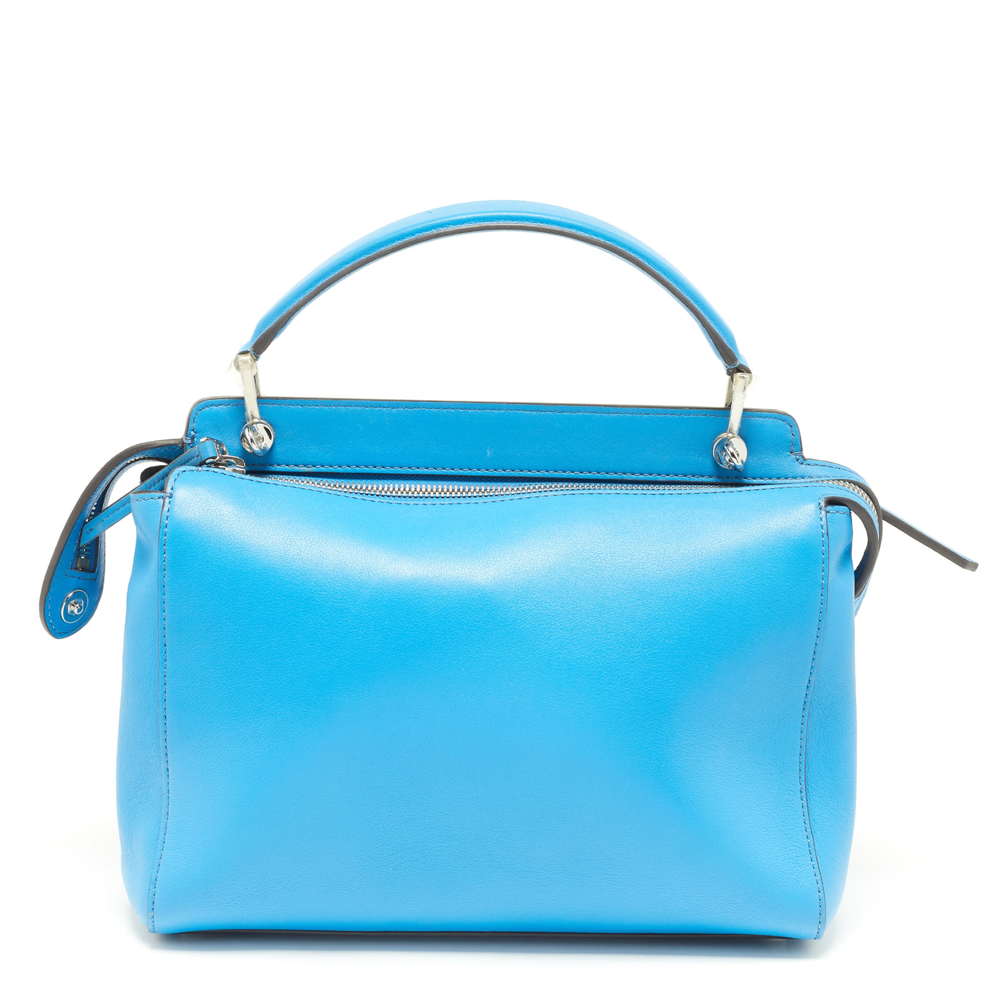 Fendi Blue Leather Dotcom Eyelet Top Handle Bag