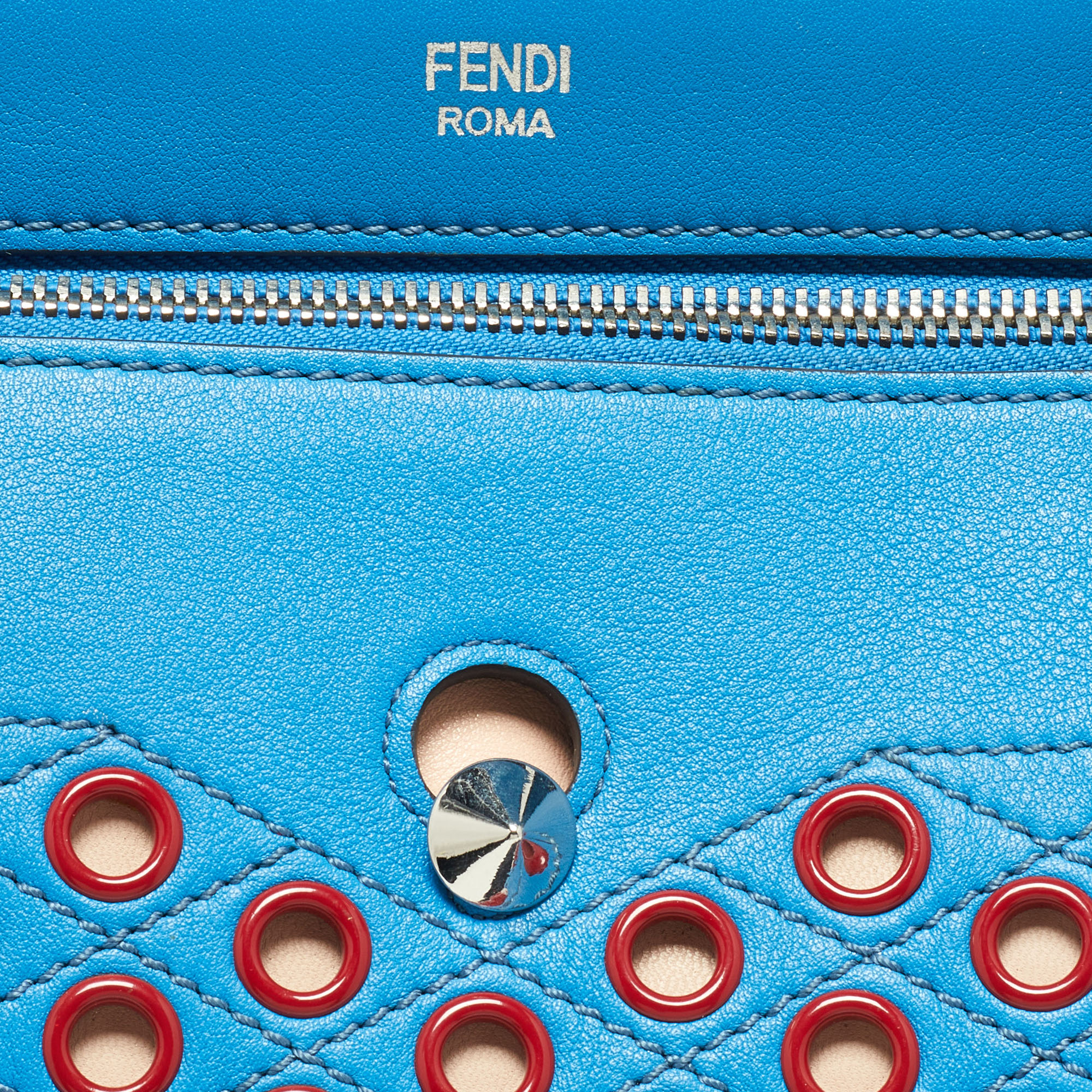 Fendi Blue Leather Dotcom Eyelet Top Handle Bag