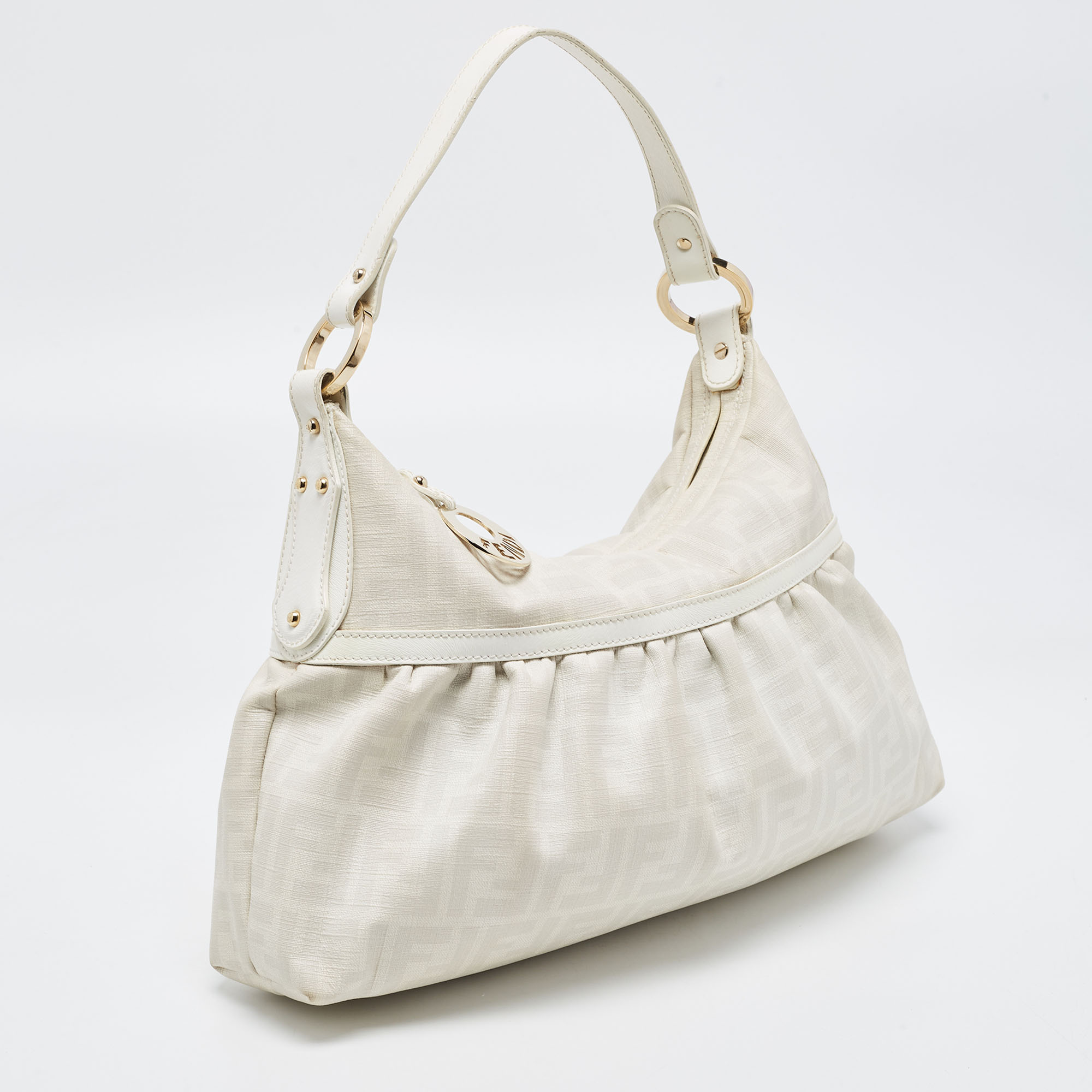 Fendi Off White/Grey Zucca Coated Canvas And Leather Chef Hobo
