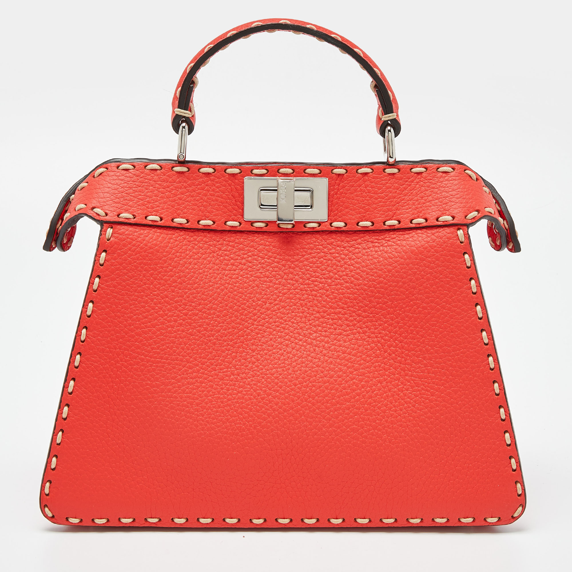 Fendi Red Selleria Leather Small Peekaboo ISeeU Top Handle Bag