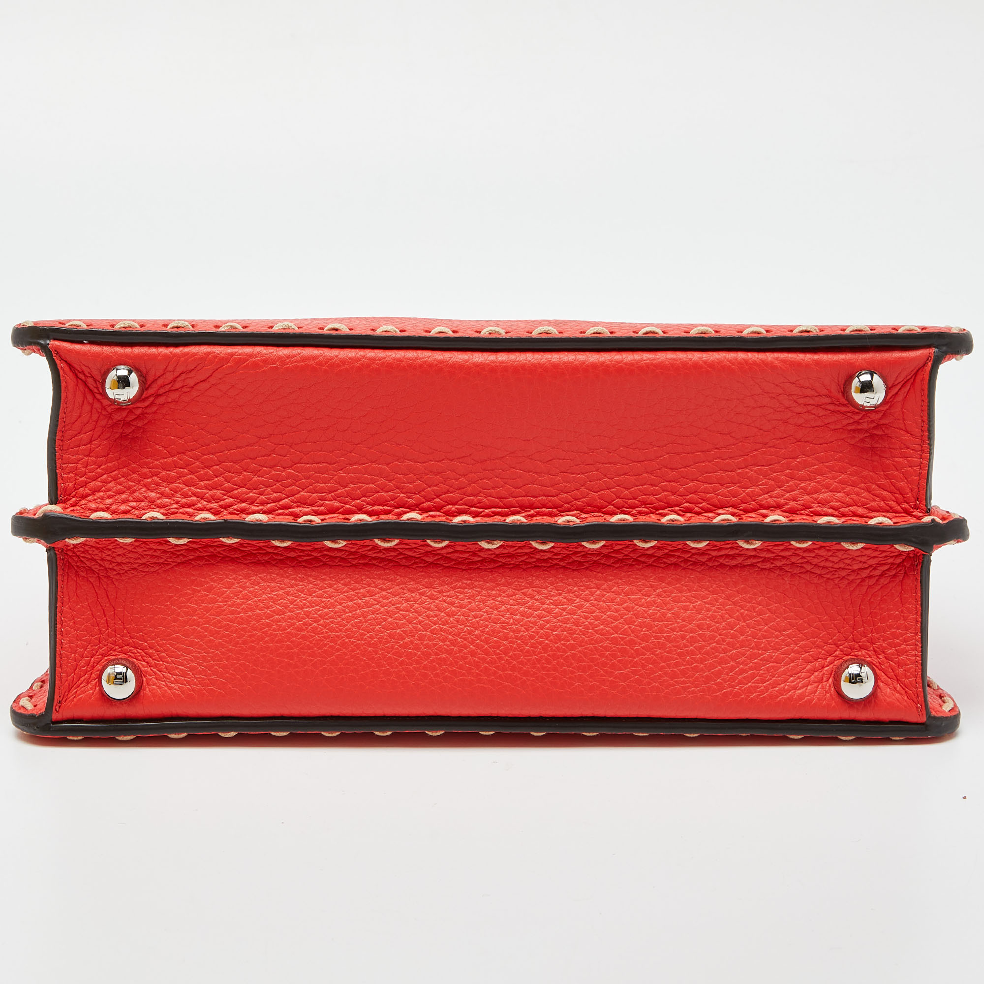 Fendi Red Selleria Leather Small Peekaboo ISeeU Top Handle Bag