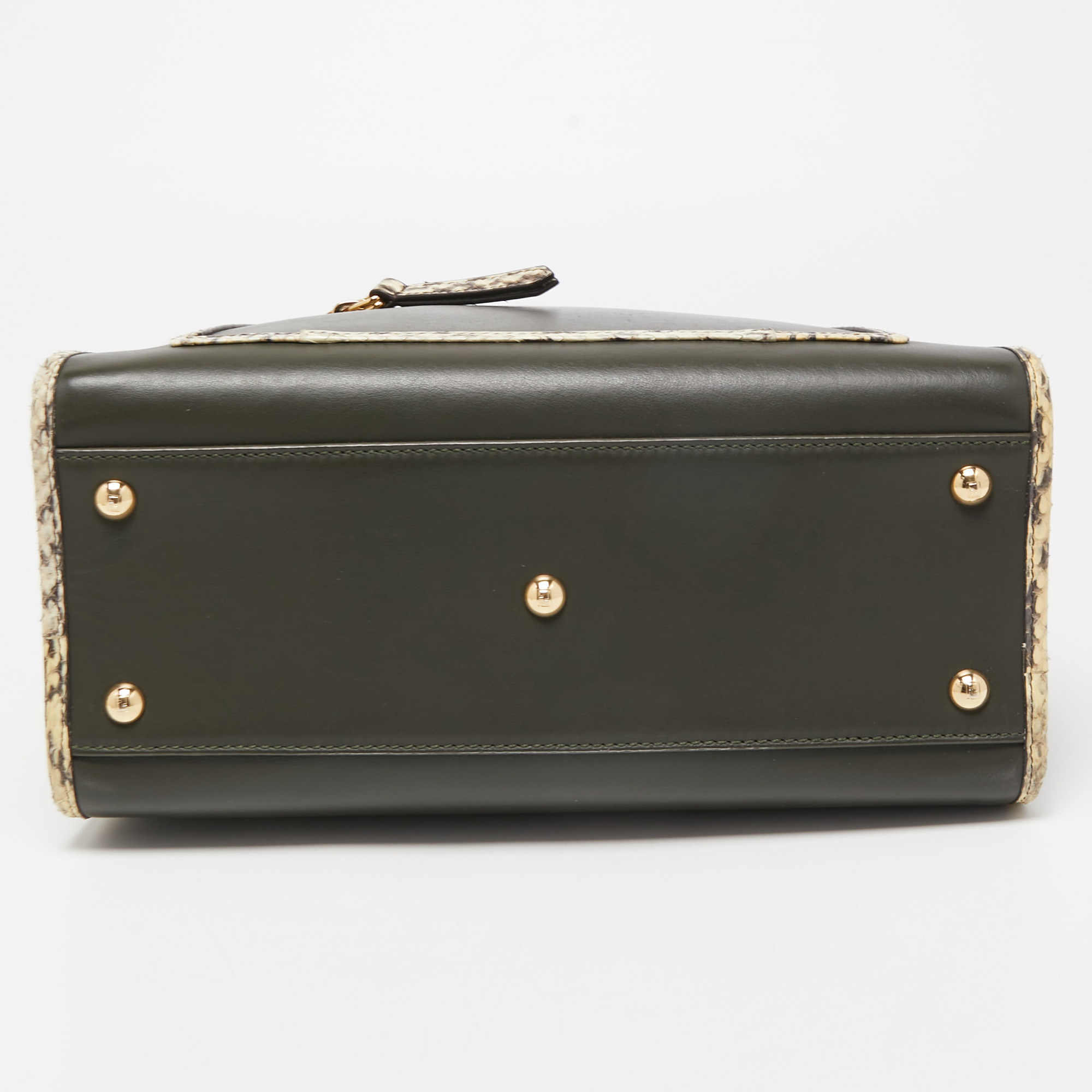Fendi Green/Beige Leather And Watersnake Trim Small Runaway Top Handle Bag