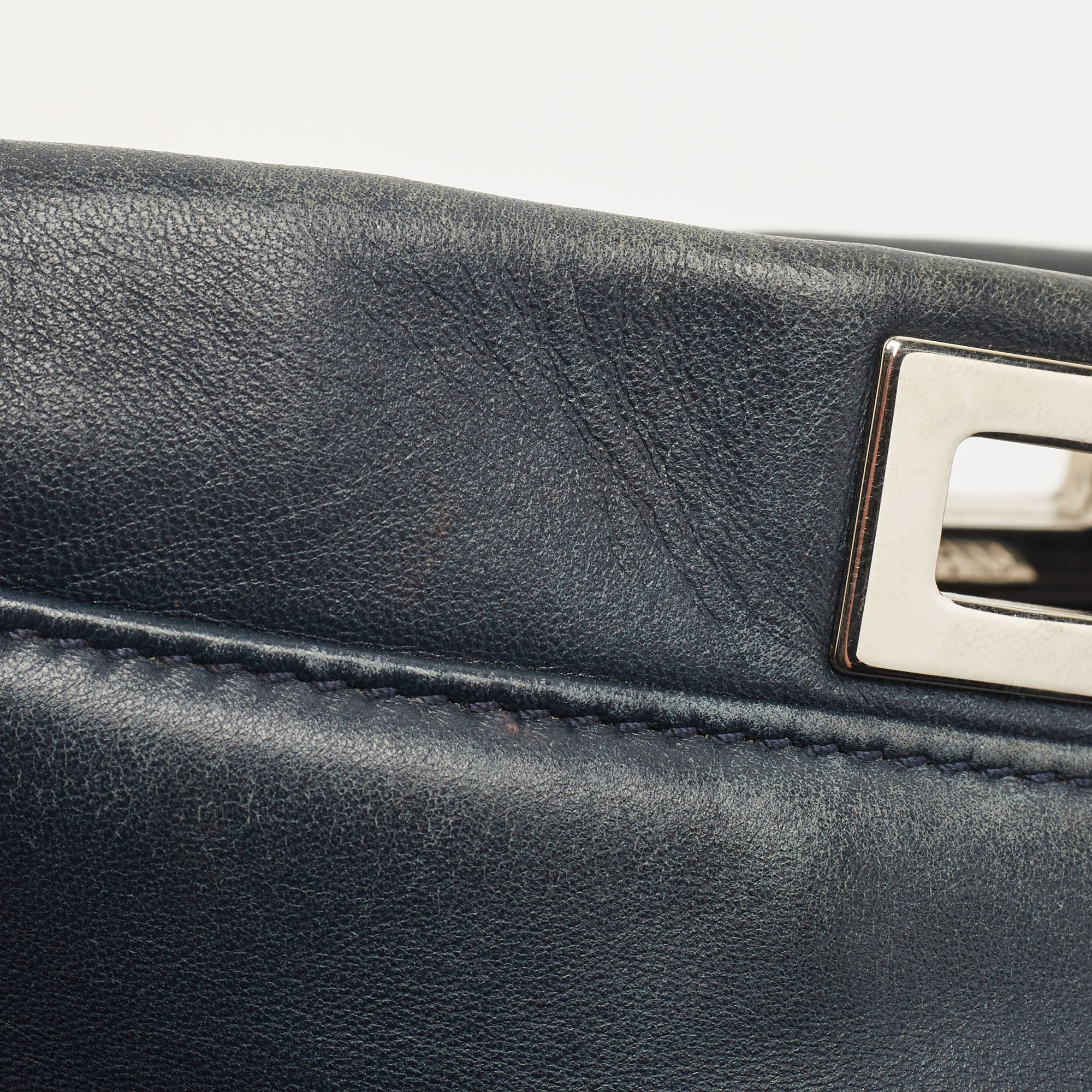 Fendi Navy Blue Leather Mini Peekaboo Top Handle Bag