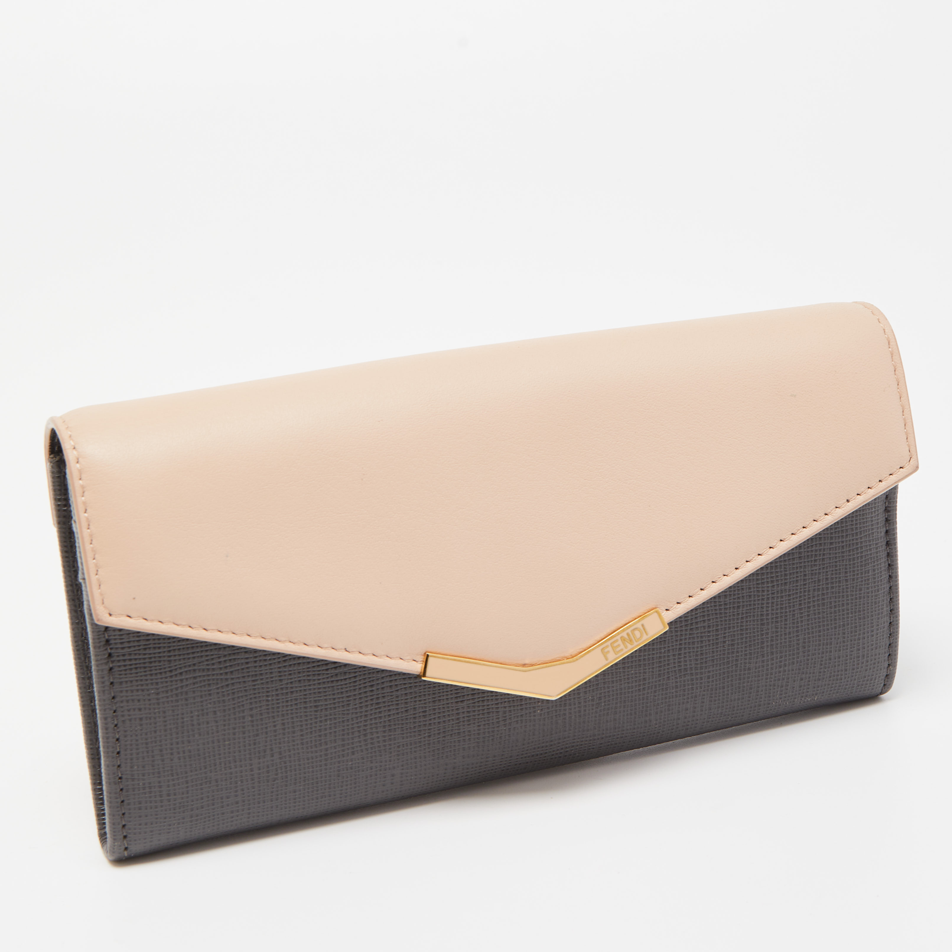 Fendi Grey/Pink Leather 2jours Envelope Continental Wallet