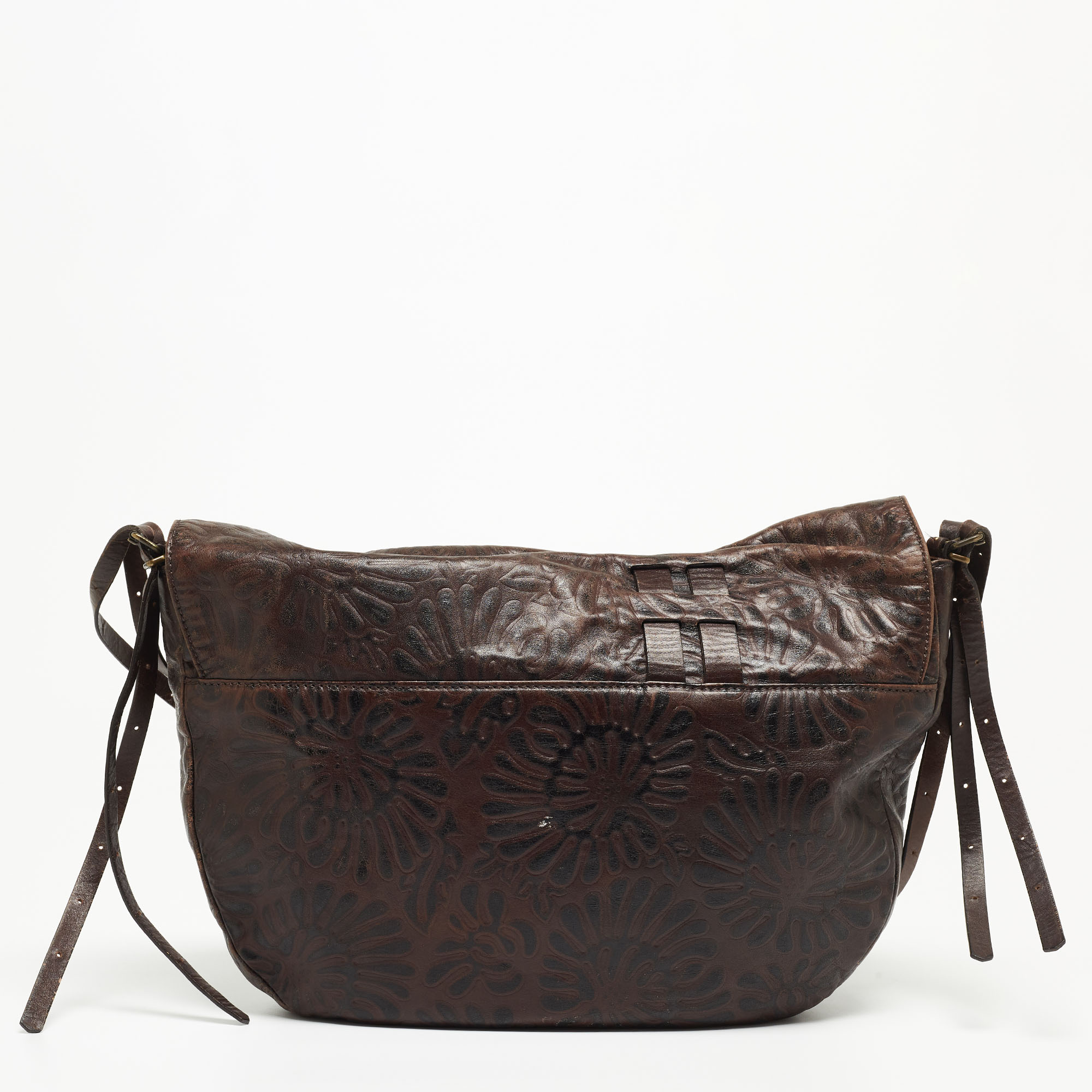 Fendi Dark Brown Embossed Leather Buckle Flap Shoulder Bag