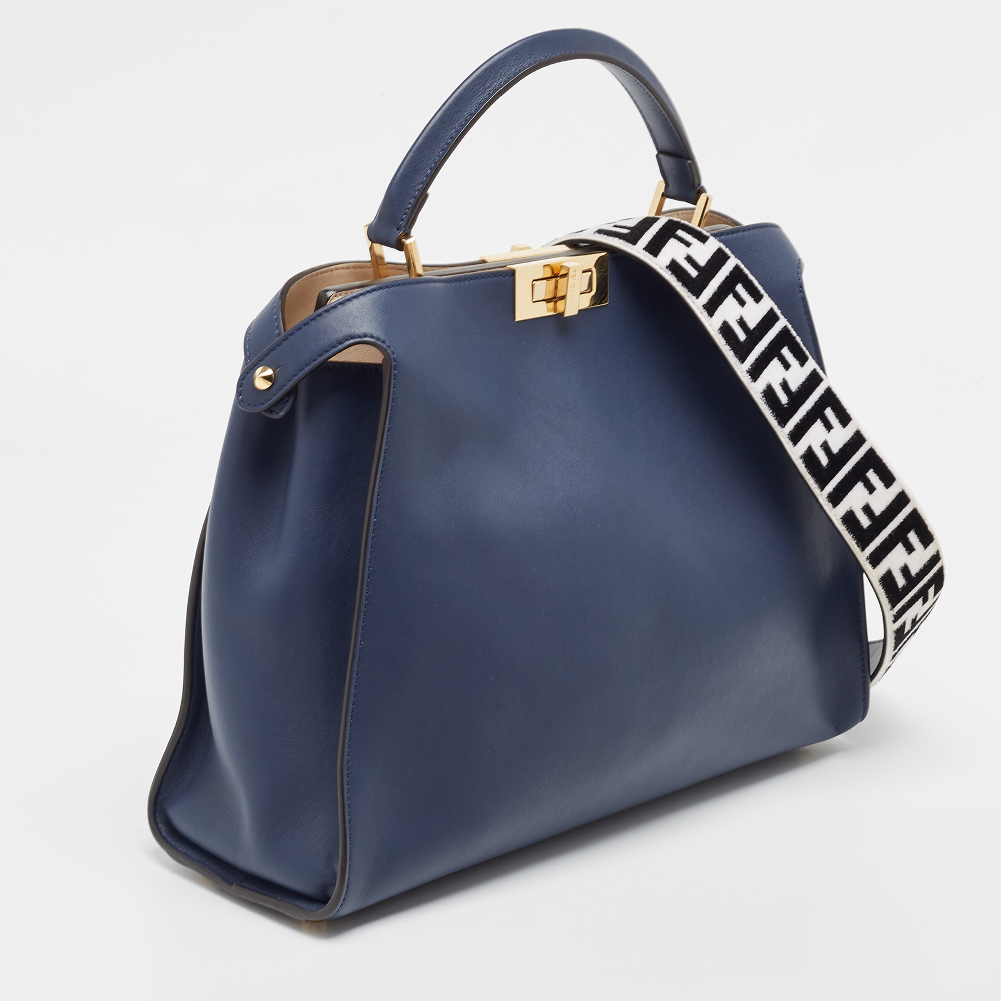 Fendi Blue Leather Large Peekaboo Top Handle Bag