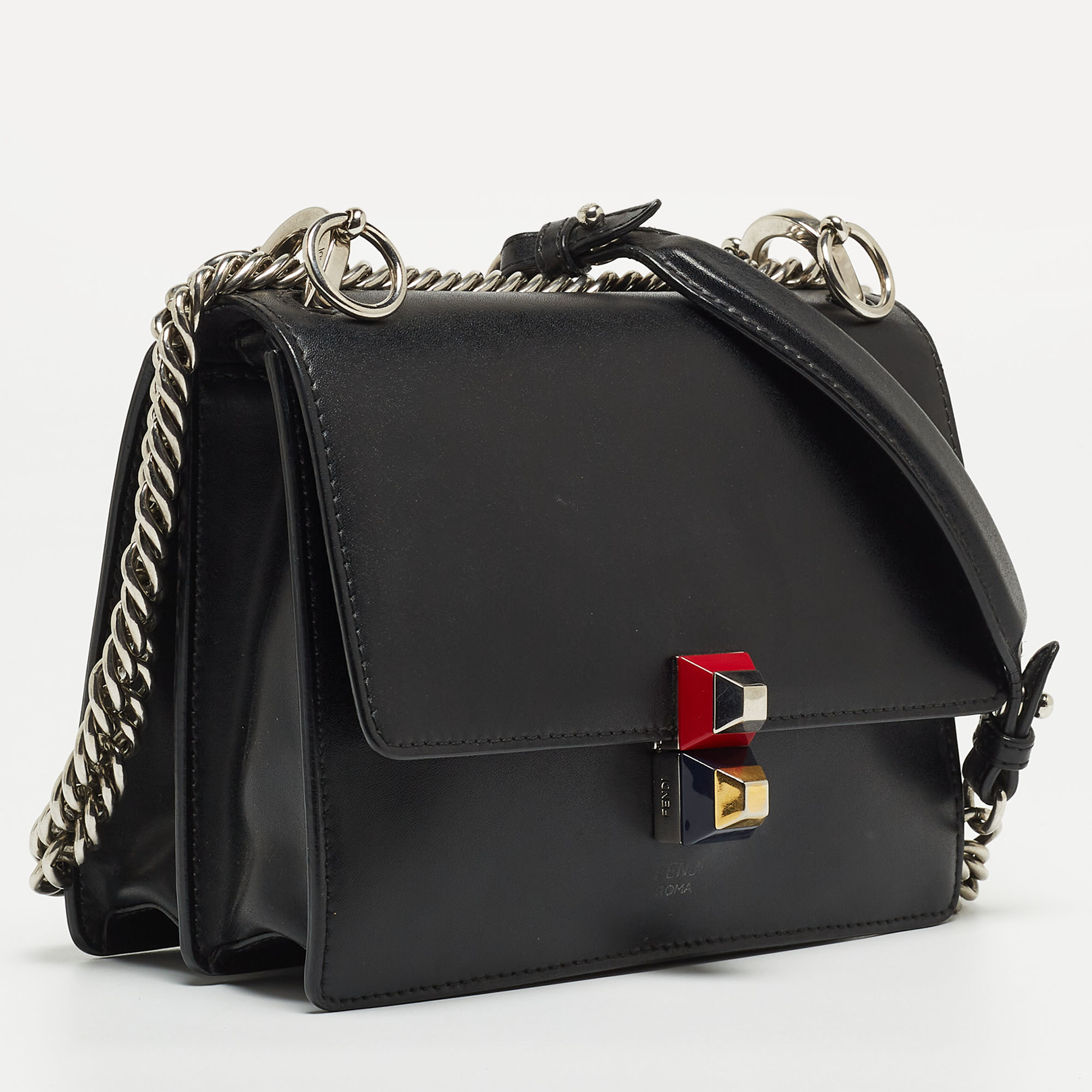 Fendi Black Leather Studded Mini Kan I Shoulder Bag