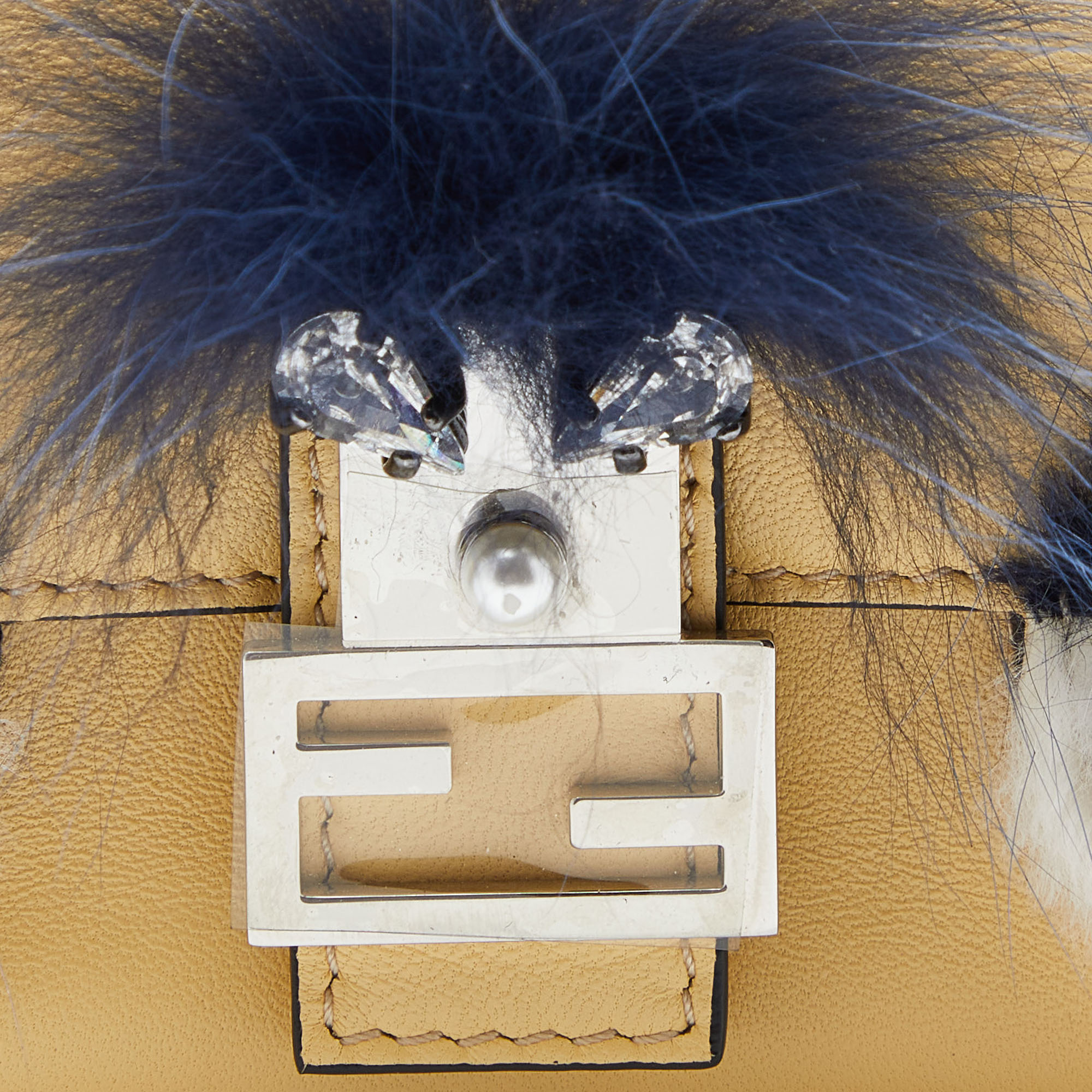 Fendi Yellow Leather And Fur Micro Monster Baguette Bag