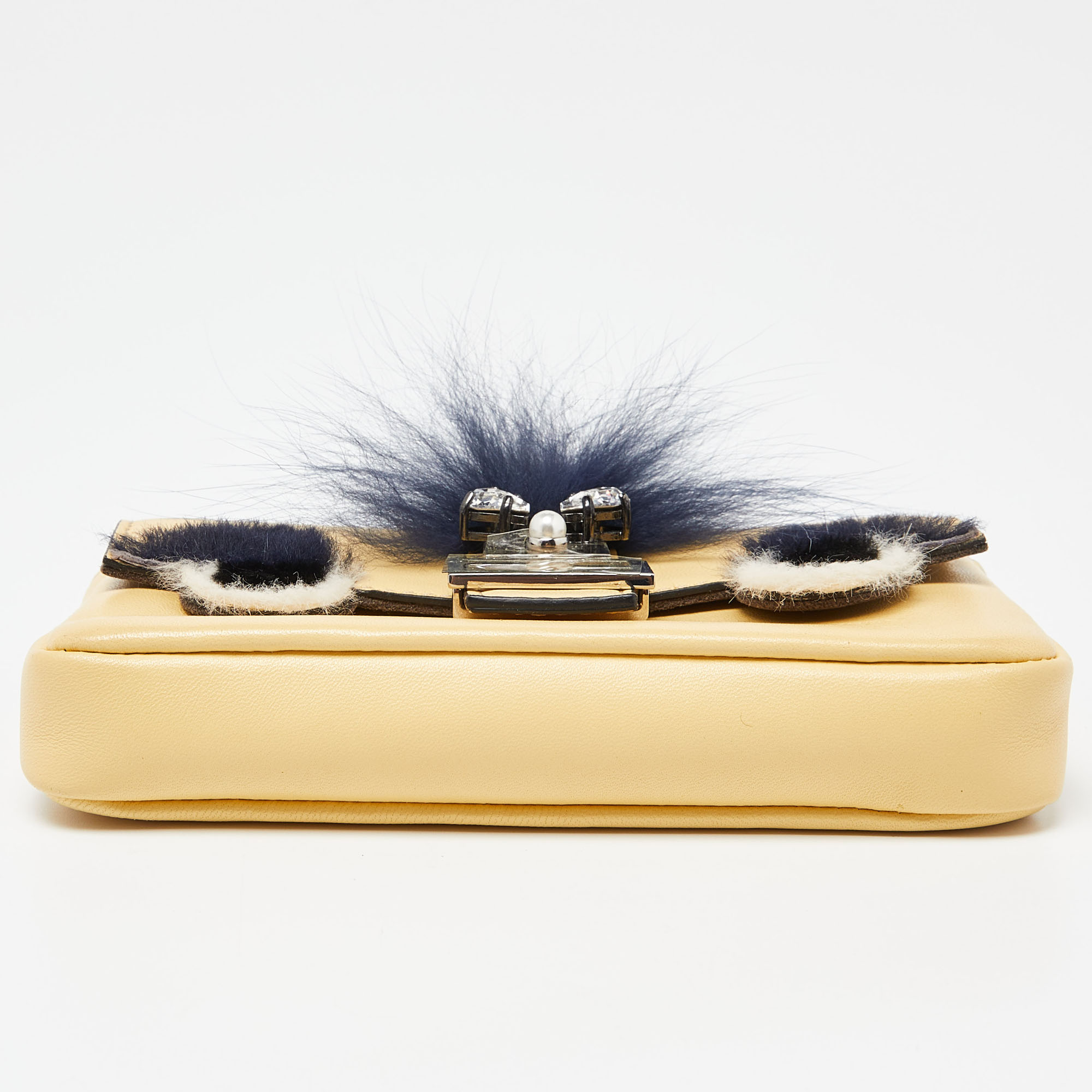 Fendi Yellow Leather And Fur Micro Monster Baguette Bag