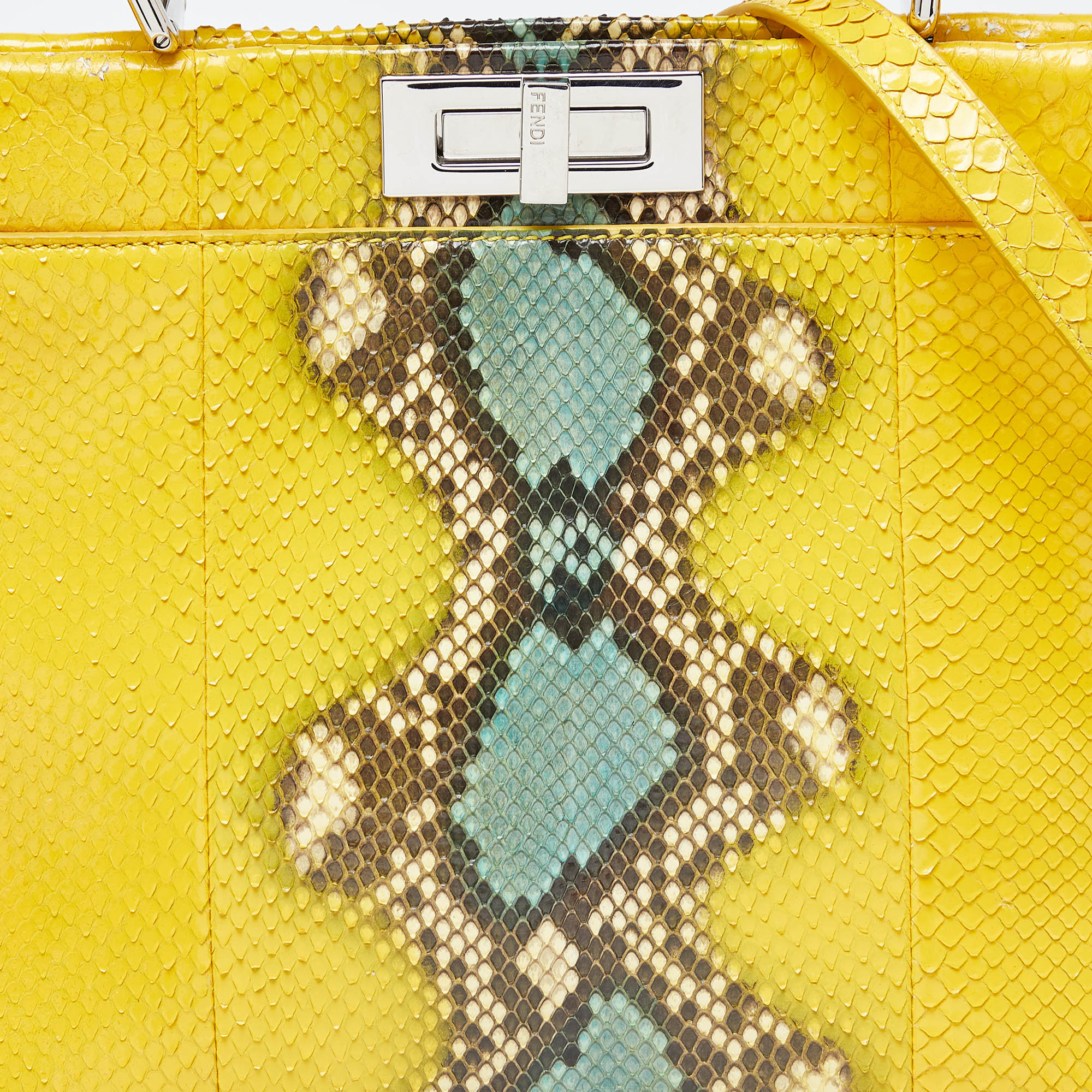 Fendi Yellow Python Medium Peekaboo Top Handle Bag