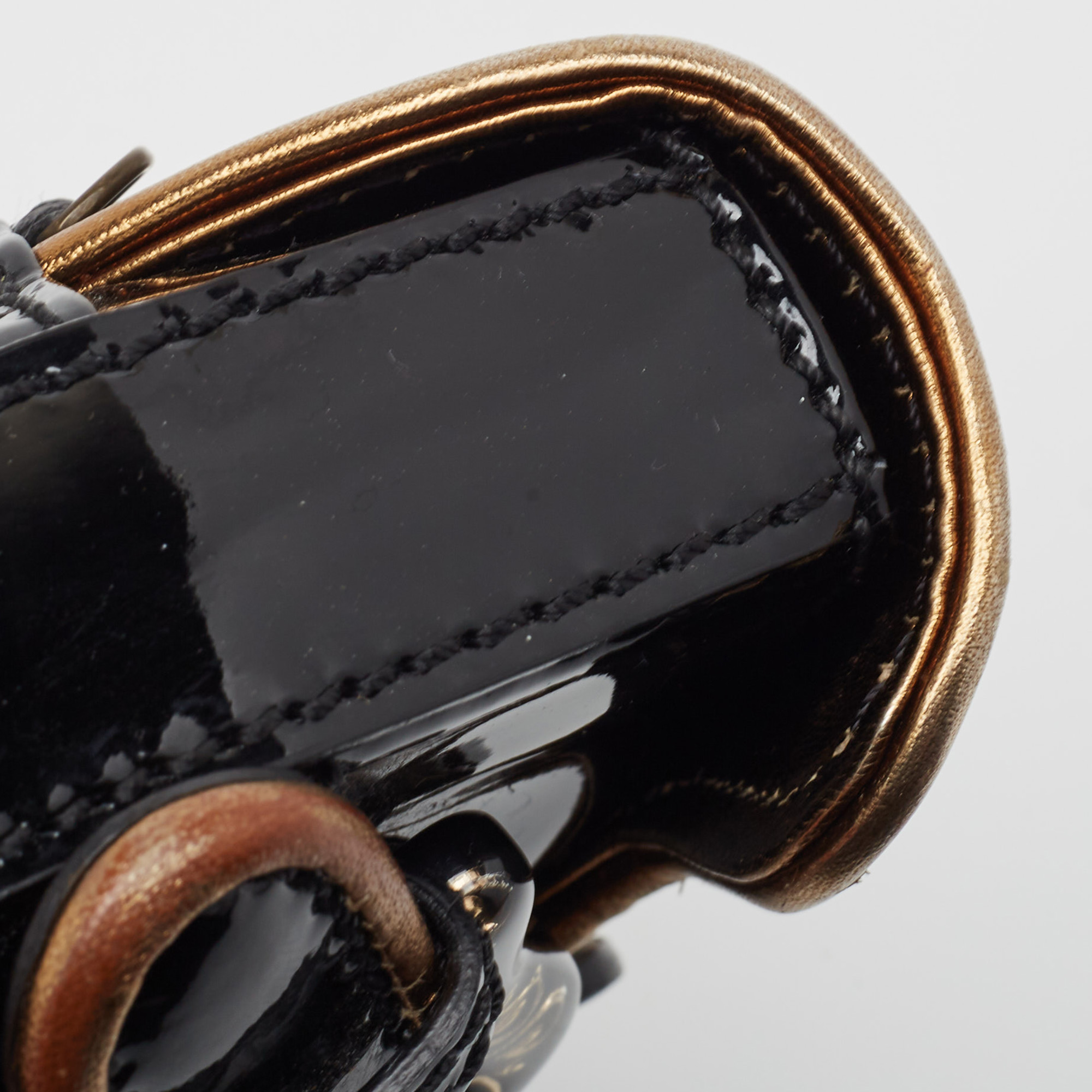Fendi Black/Gold Patent And Leather B Clutch