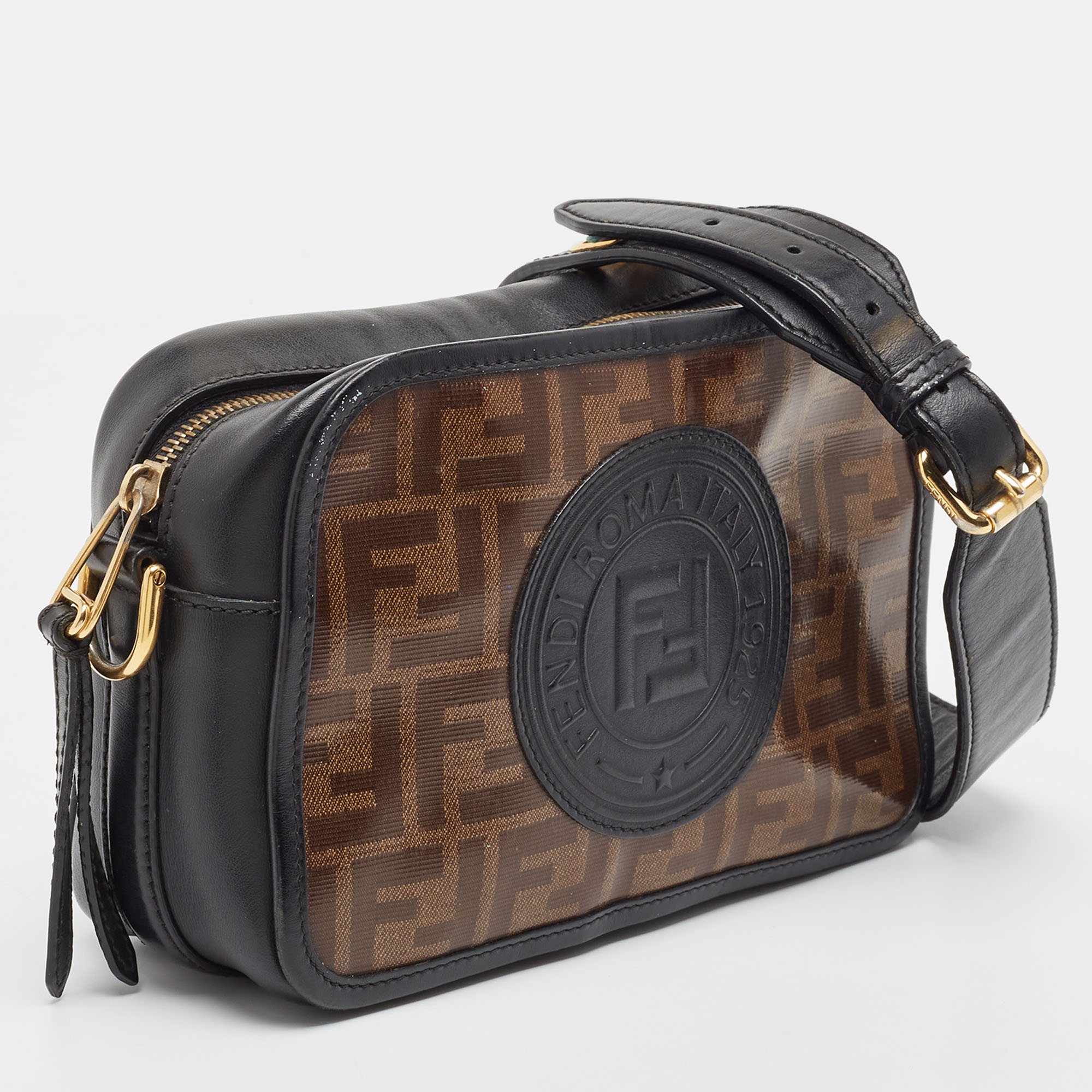 Fendi Tobacco/Black Coated Canvas And Leather F Is Fendi  Stamp Patch Camera Bag