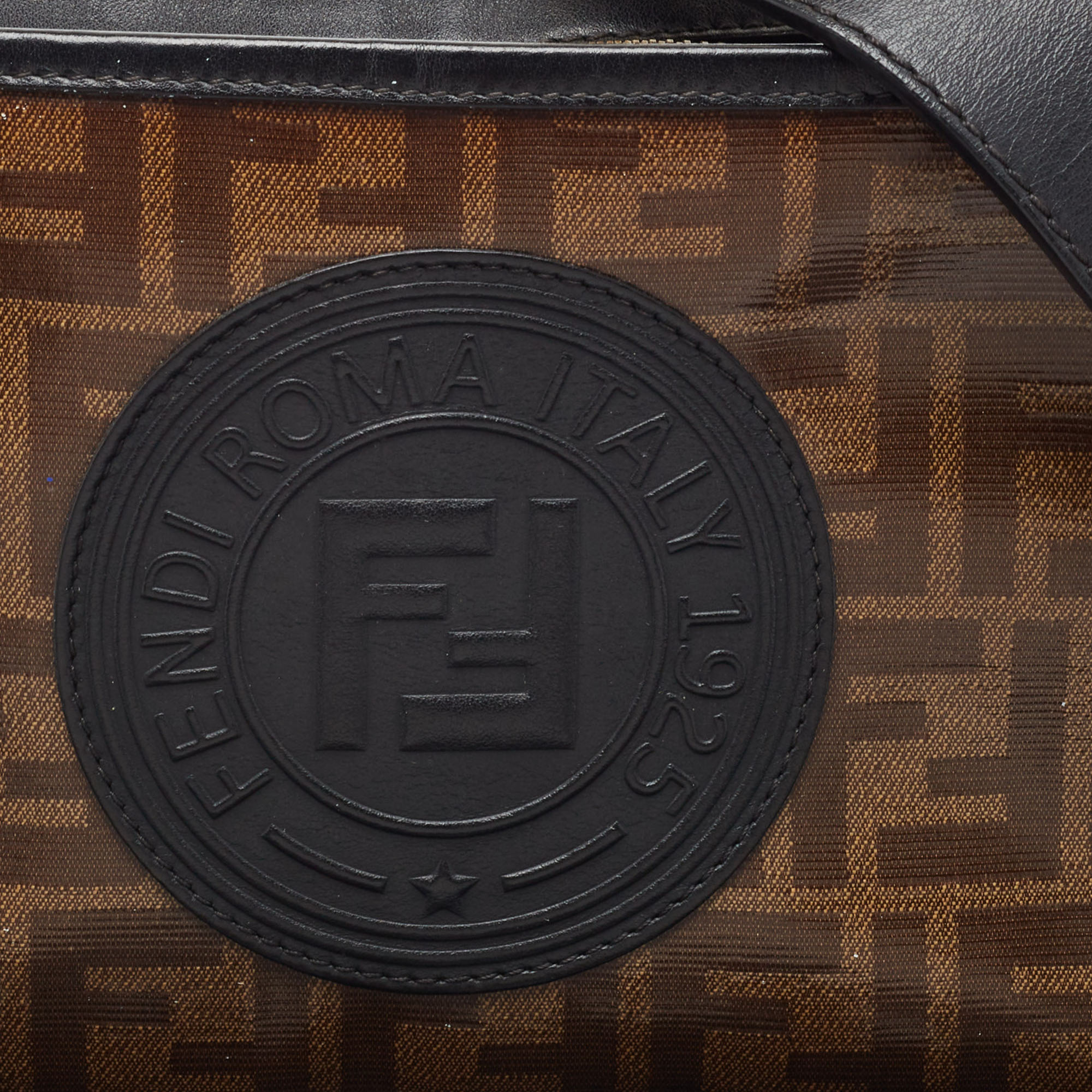 Fendi Tobacco/Black Coated Canvas And Leather F Is Fendi  Stamp Patch Camera Bag
