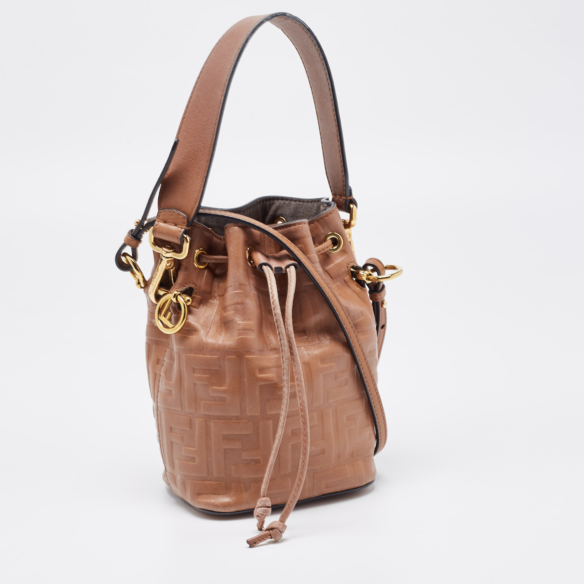 Fendi Brown FF Leather Mini Mon Tresor Bucket Bag