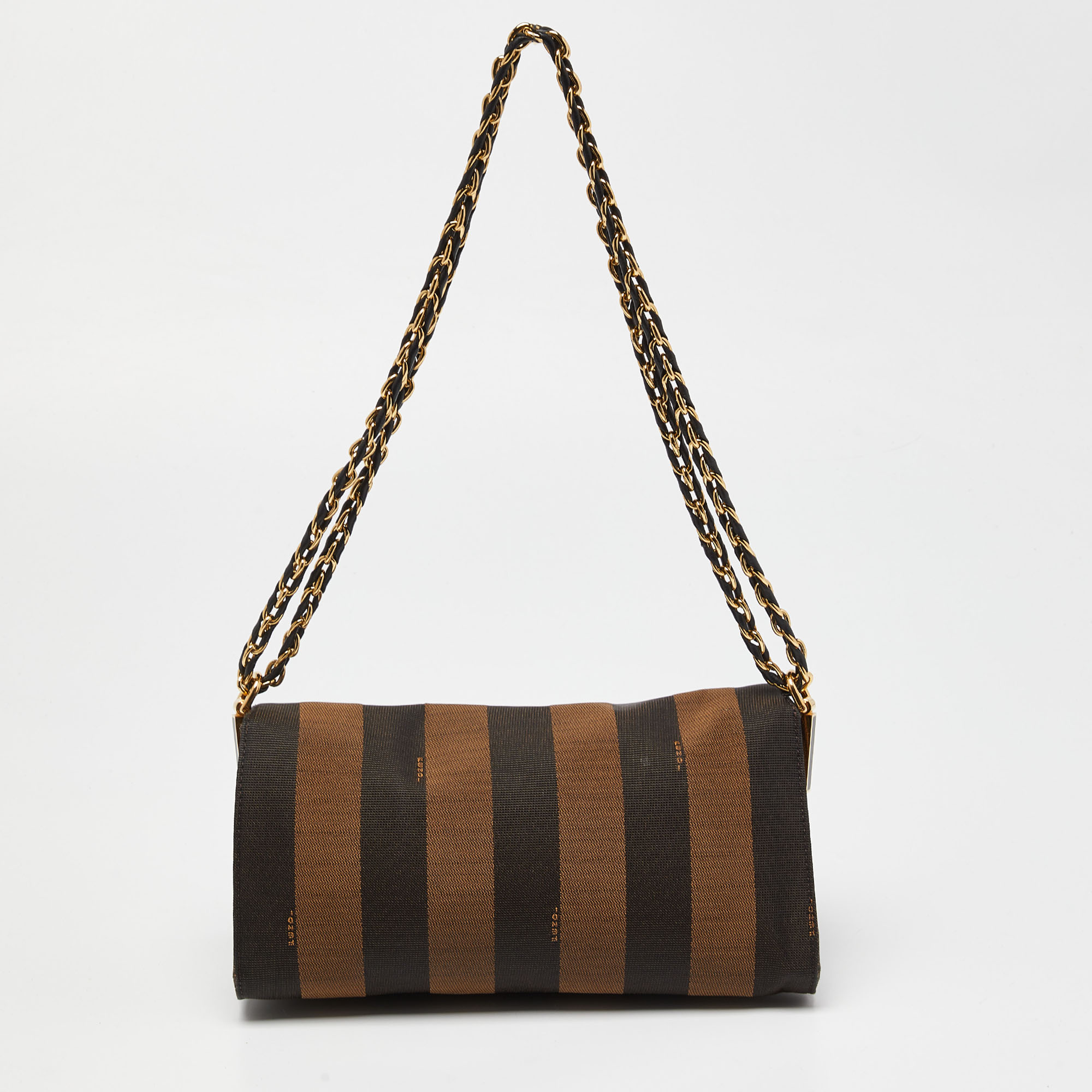 Fendi Tobacco Pequin Canvas And Leather Small Claudia Shoulder Bag