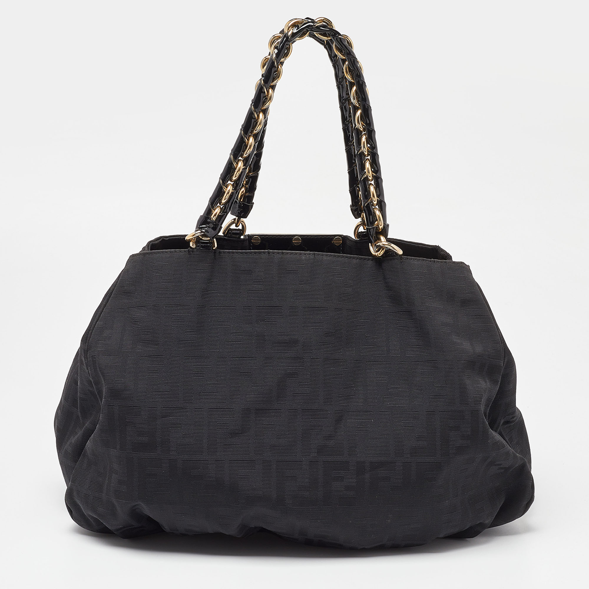 Fendi Black Zucca Canvas And Patent Leather Mia Shoulder Bag