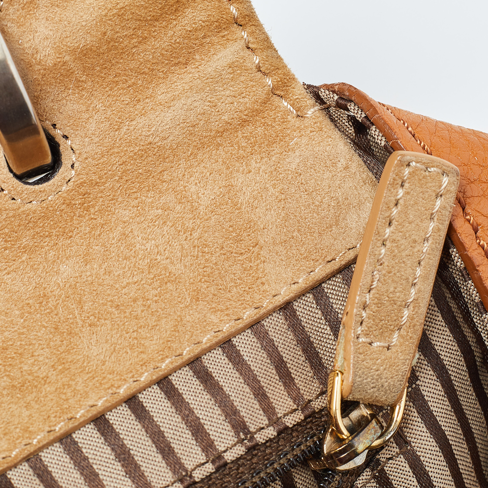Fendi Multicolor Leather, Canvas And Snakeskin Silvana Top Handle Bag