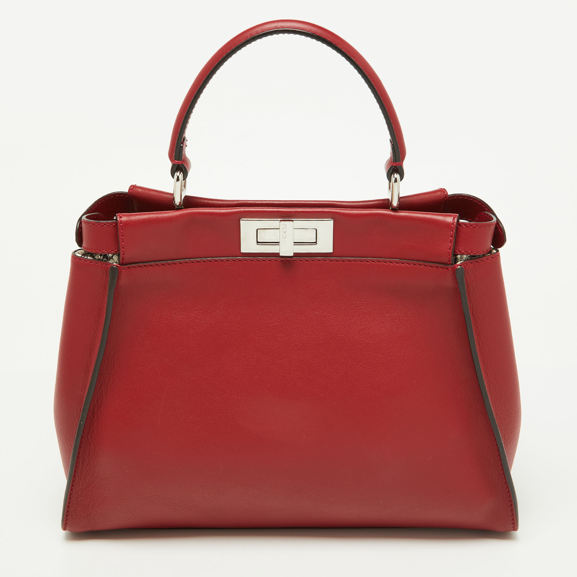 Fendi Red Leather Regular PeekabooTop Handle Bag
