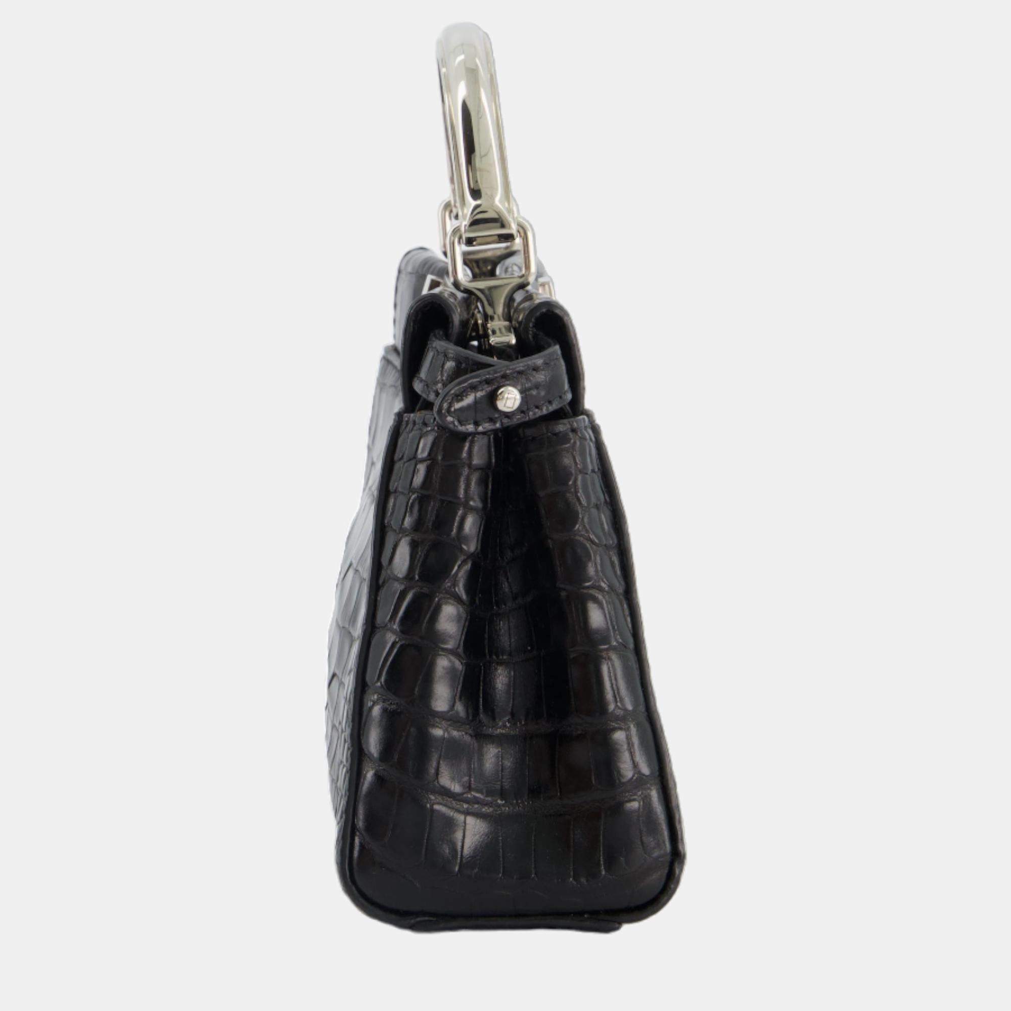 Fendi Black Exotic Micro Mini Peekaboo Bag With Silver Hardware