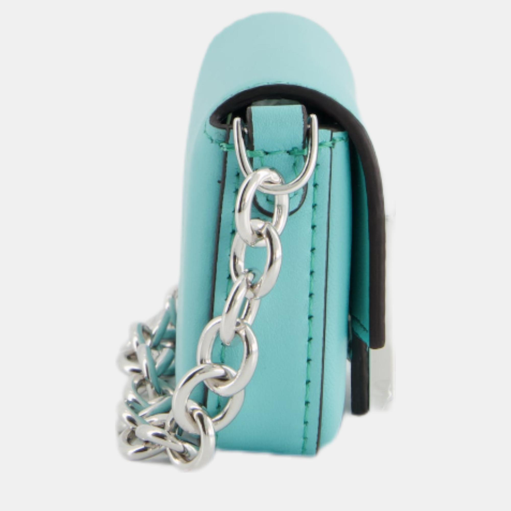 Fendi X Tiffany&Co Tiffany Blue Leather Nano Baguette Bag With Sterling Silver Hardware And Tiffany Tag