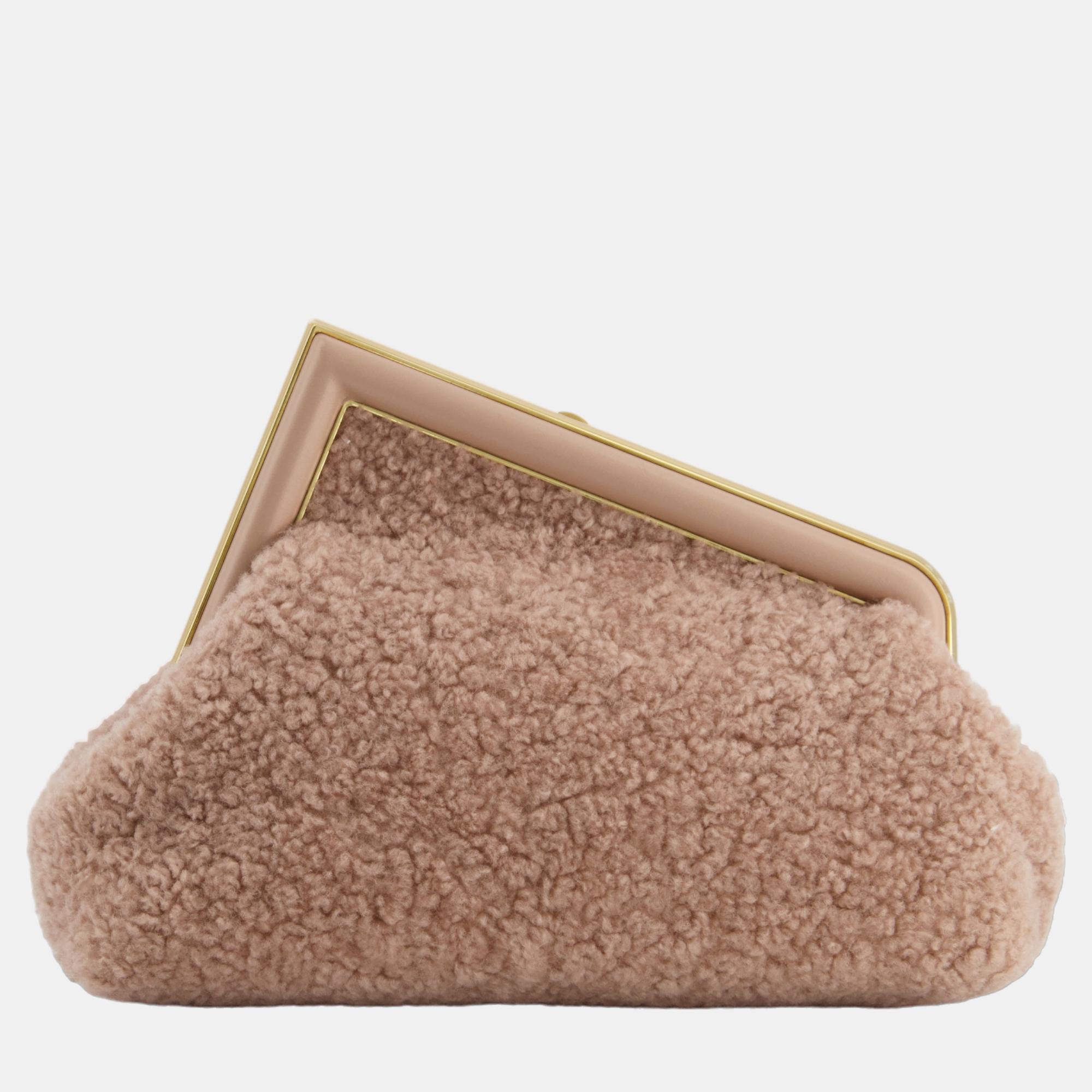 Fendi First Small Dusty Pink Sheepskin Bag With Gold Hardware