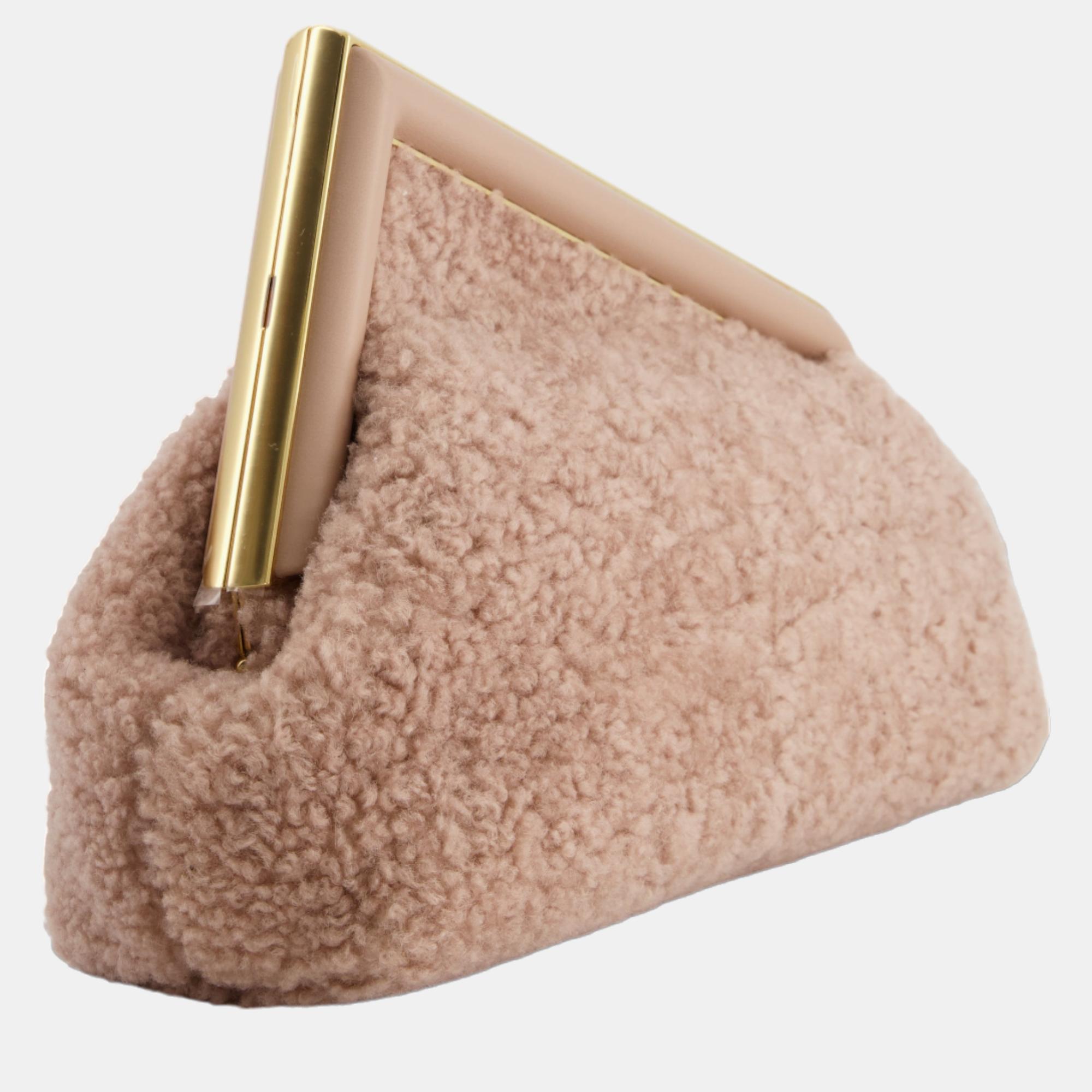 Fendi First Small Dusty Pink Sheepskin Bag With Gold Hardware