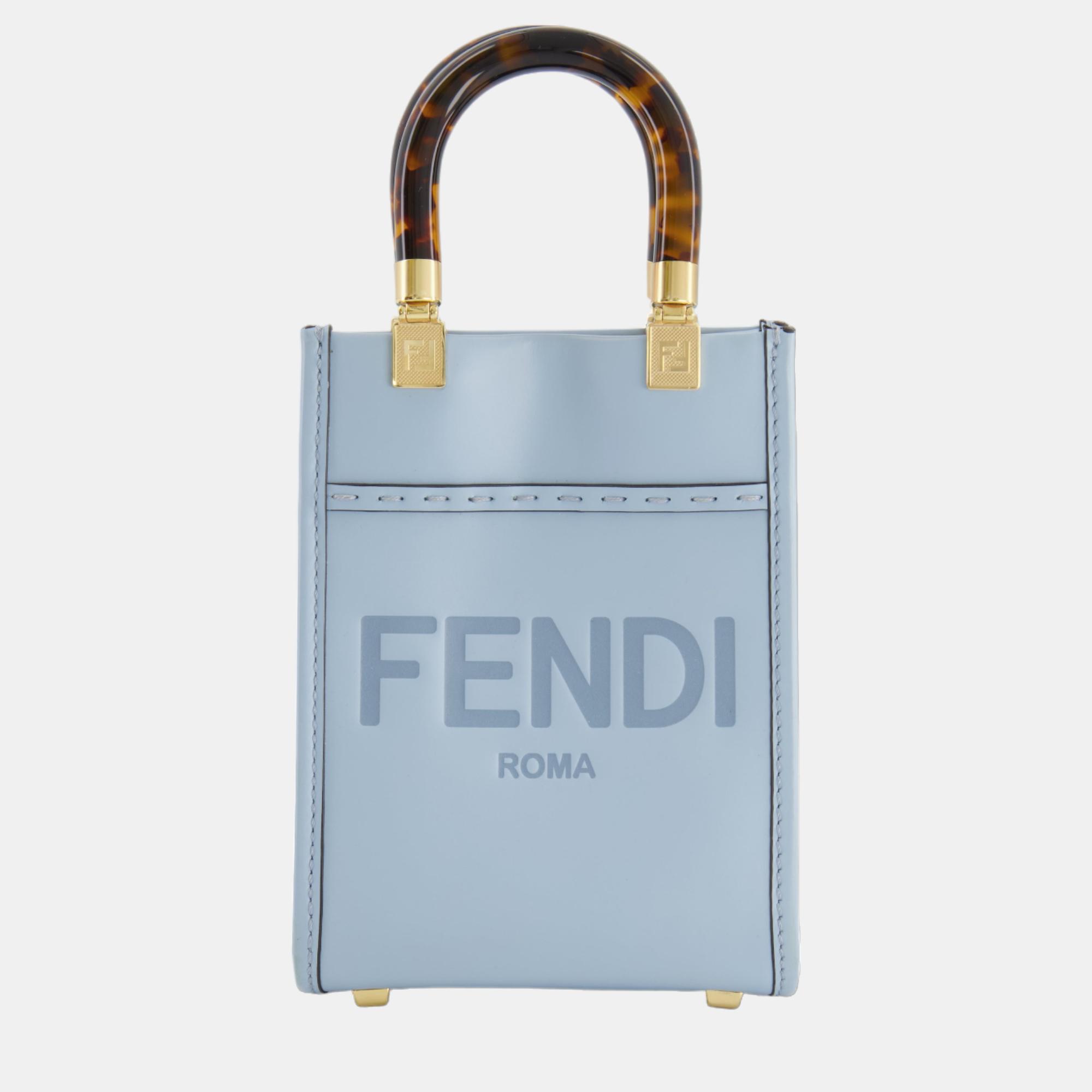 Fendi baby blue leather sunshine shopper mini bag