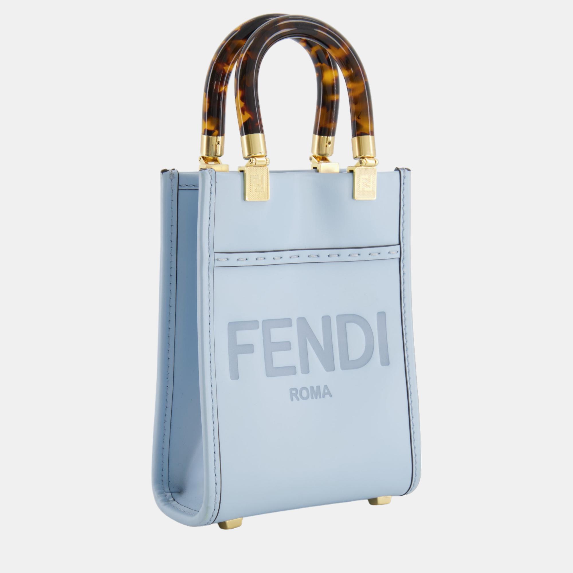 Fendi Baby Blue Leather Sunshine Shopper Mini Bag