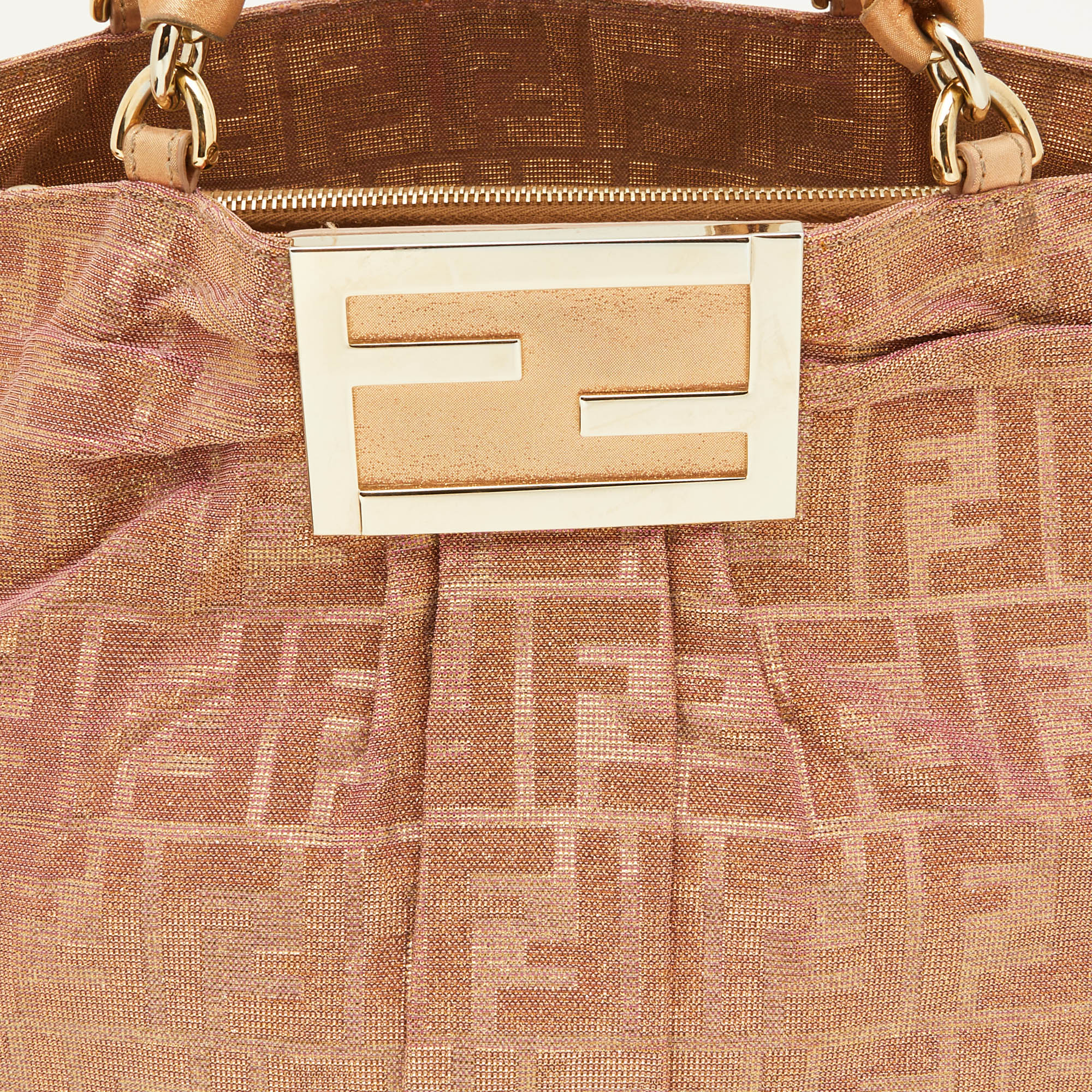 Fendi Holographic Zucca Lurex Fabric And Leather Large Mia Hobo