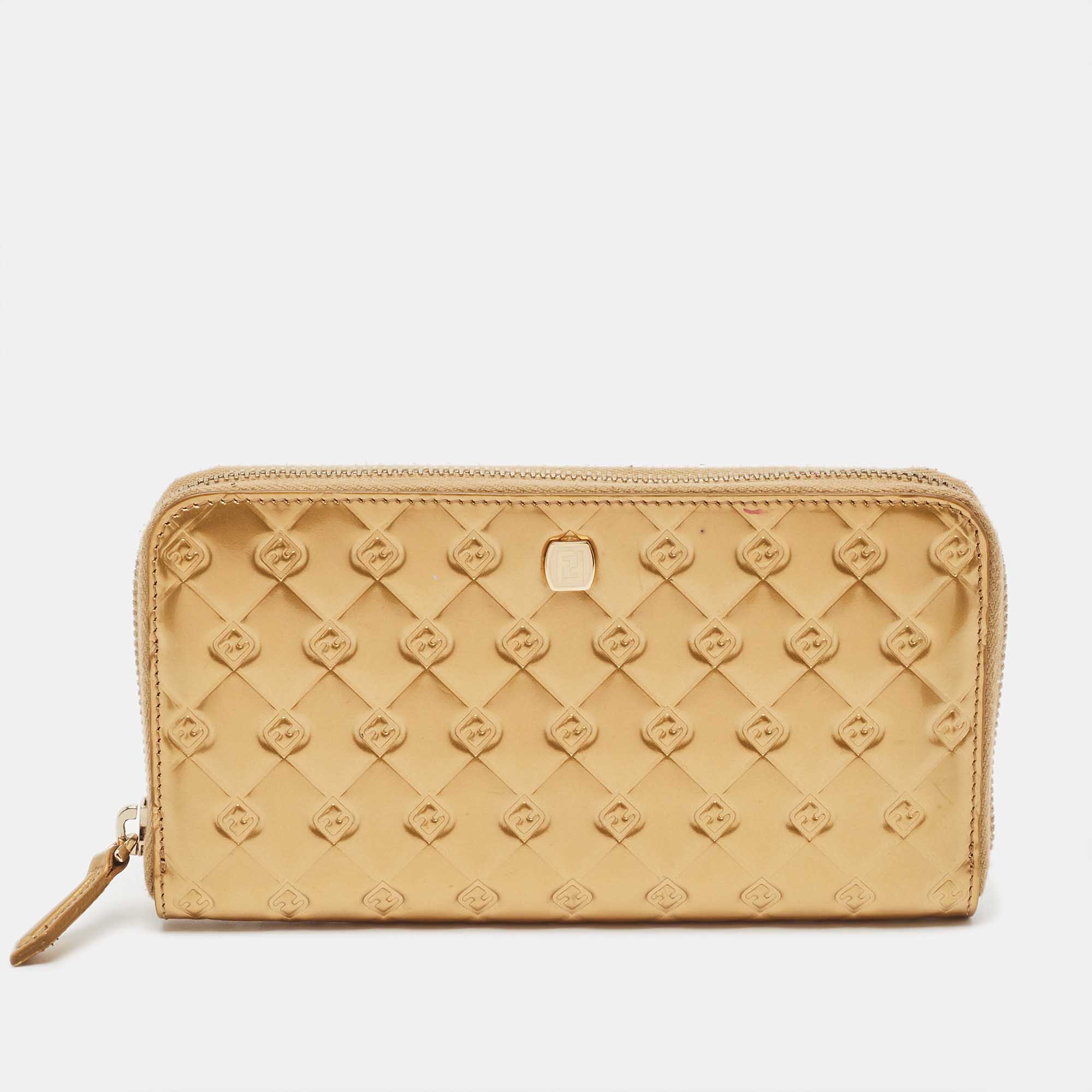 Fendi gold embossed patent leather fendilicious continental wallet