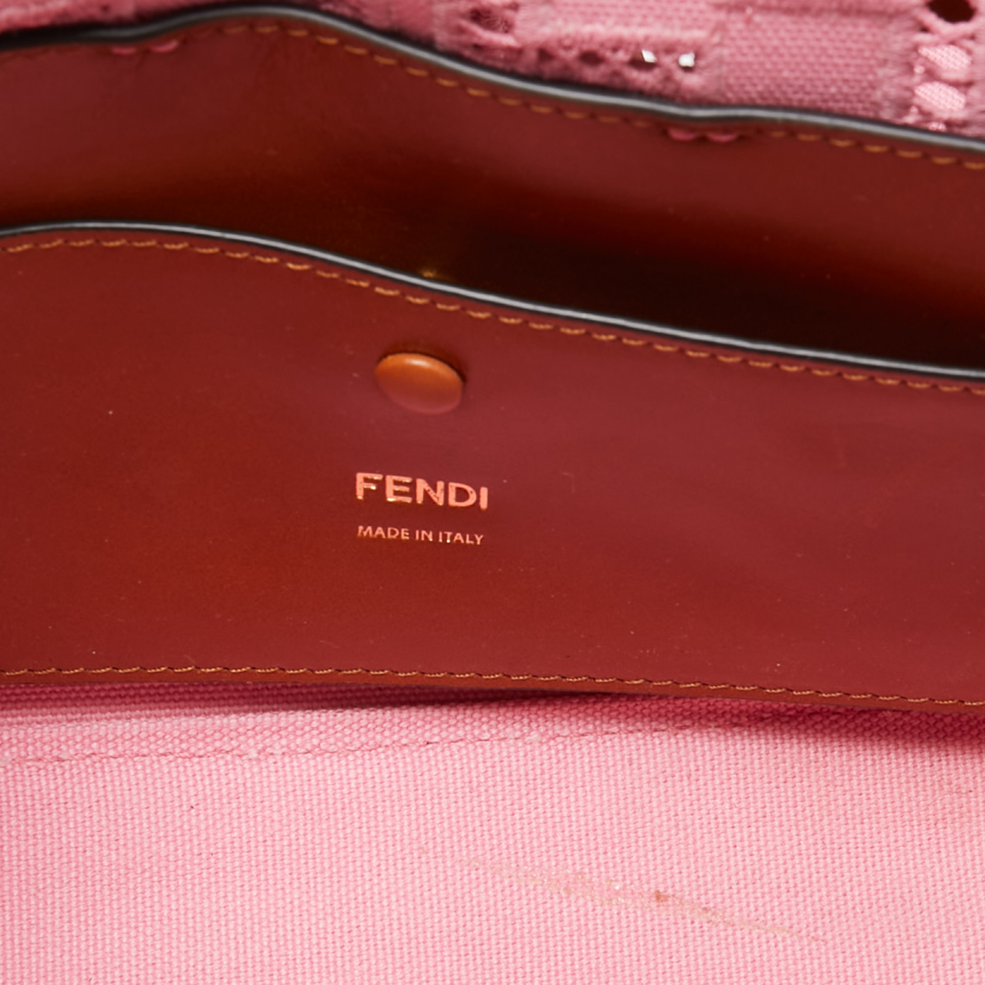 Fendi Pink FF Openwork Embroidered Canvas Medium Baguette Bag
