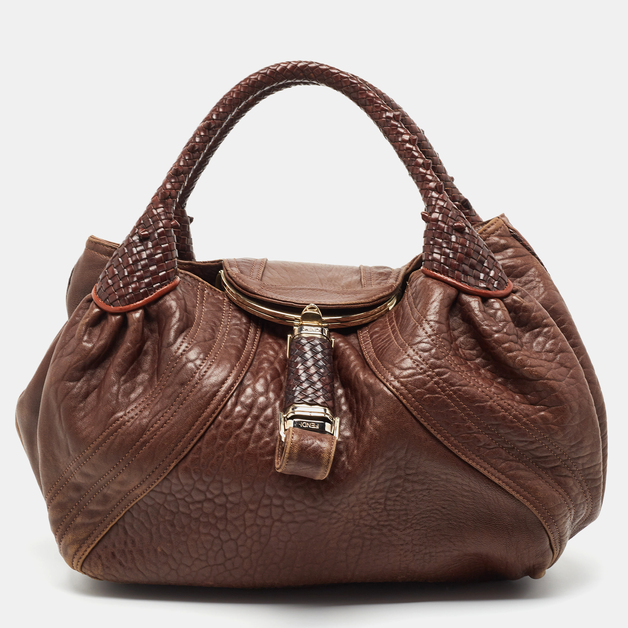 Fendi Brown Pebbled Leather Spy Bag