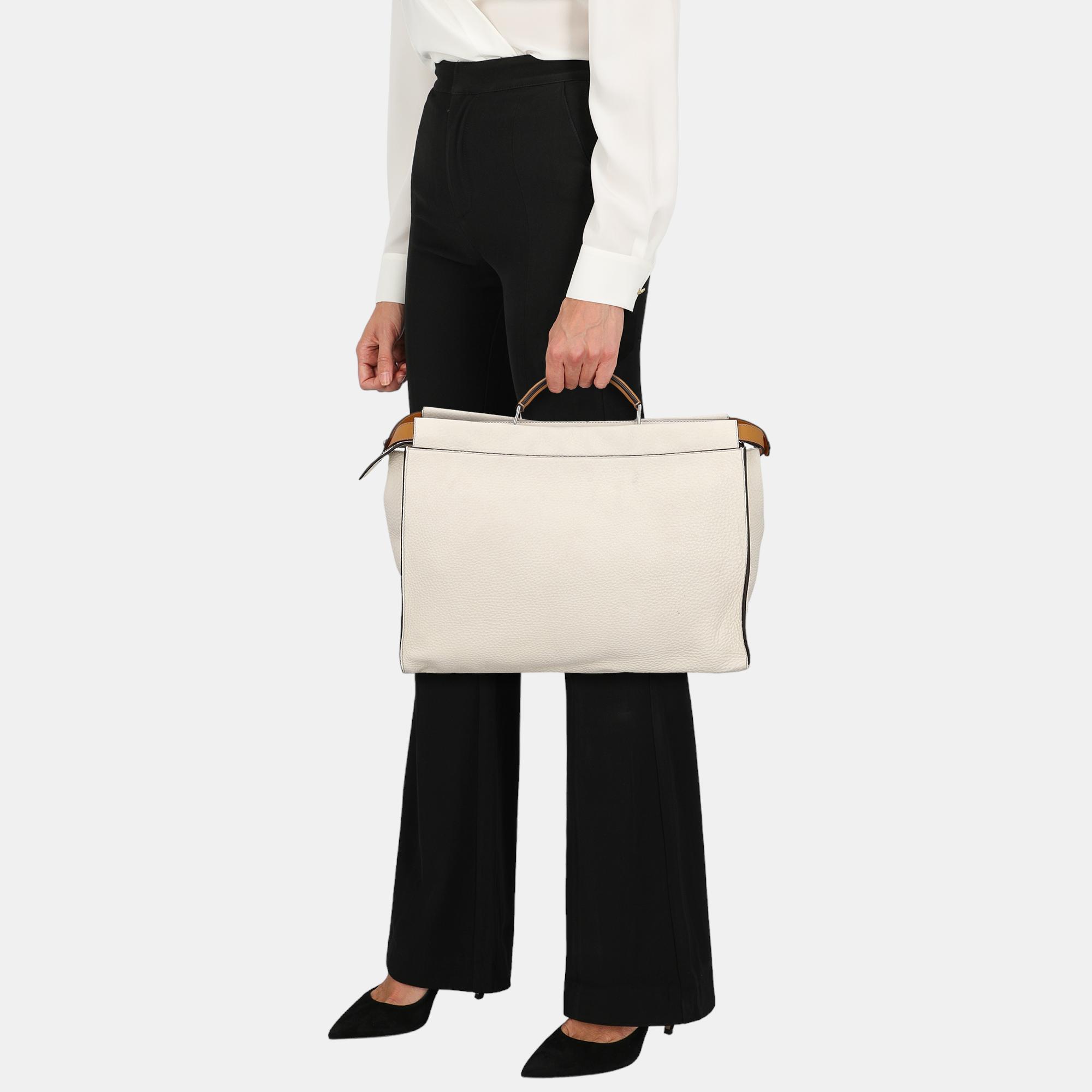 Fendi Peekaboo -  Women's Leather Tote Bag - White - One Size