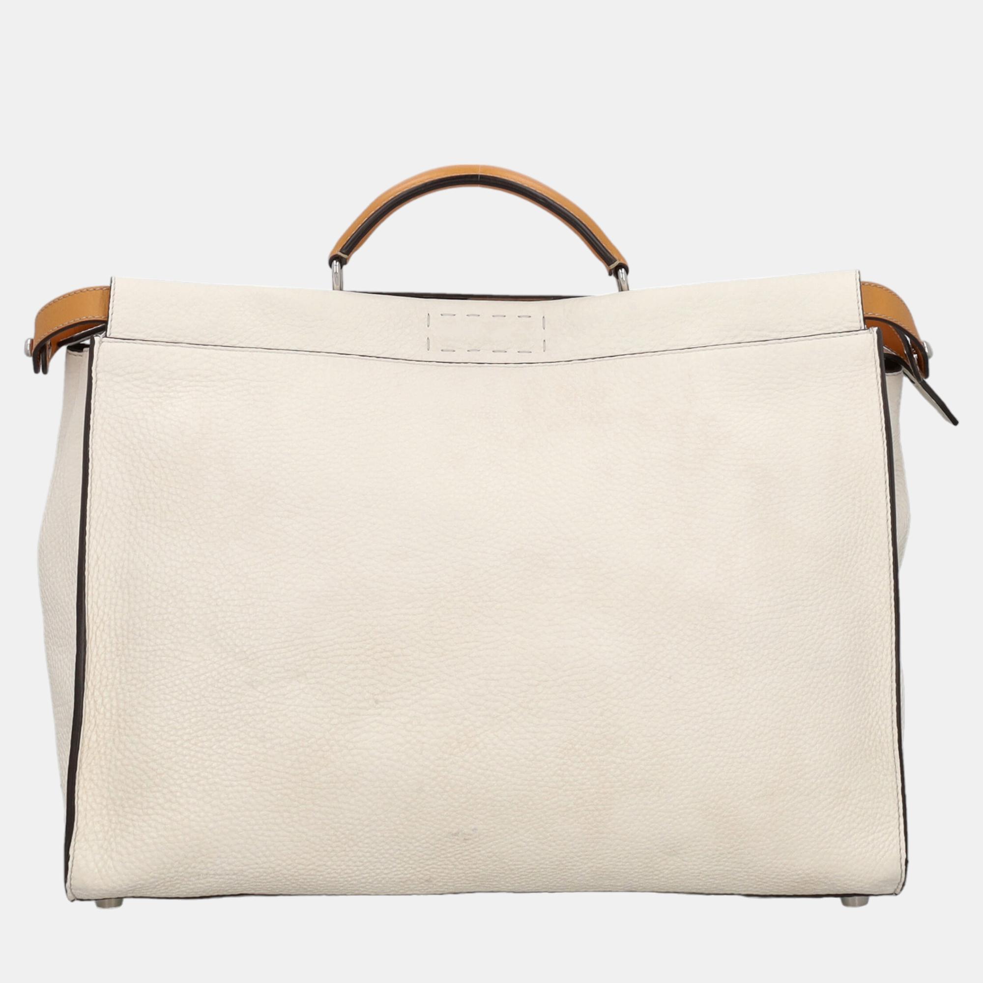 Fendi Peekaboo -  Women's Leather Tote Bag - White - One Size