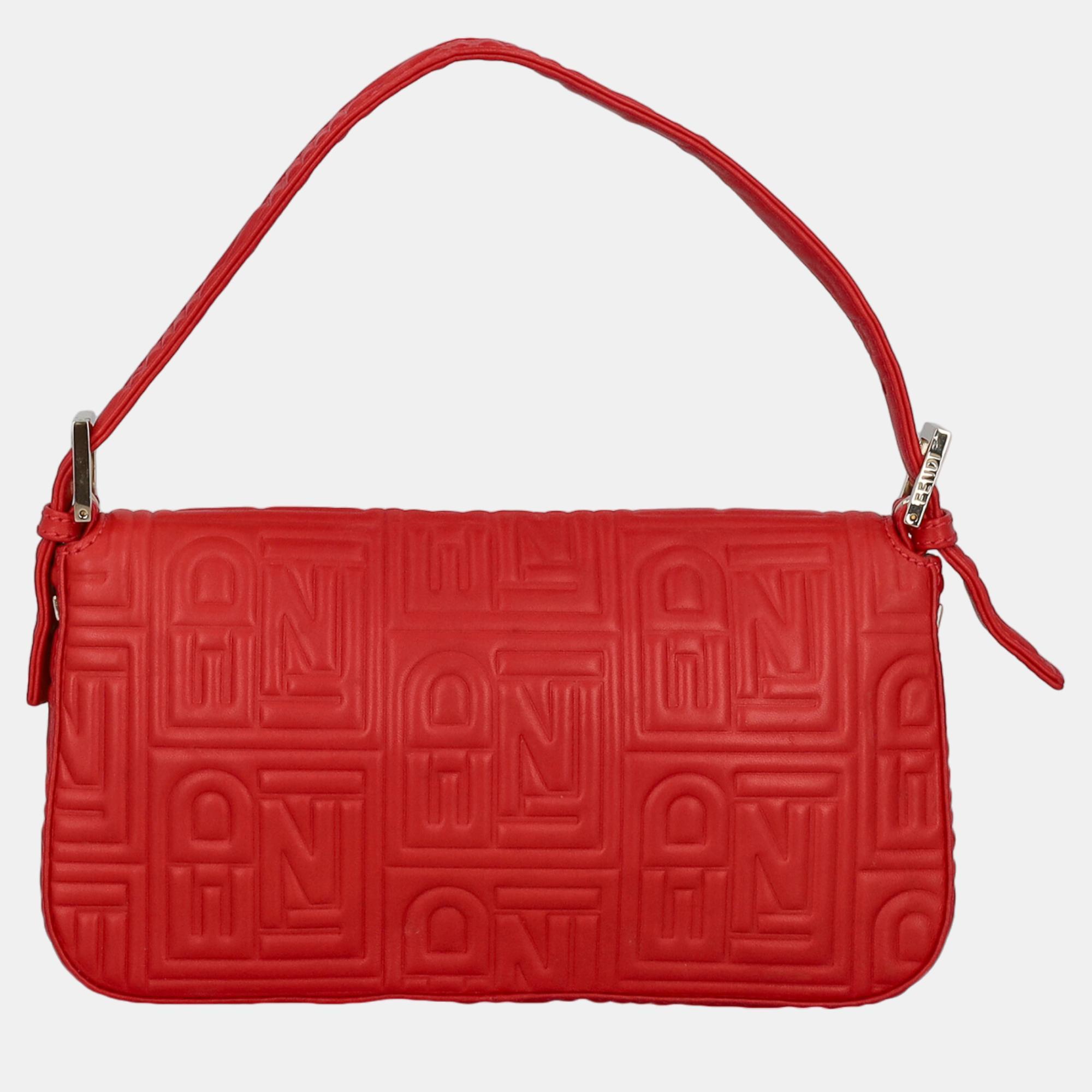 Fendi Baguette -  Women's Leather Hobo Bag - Red - One Size