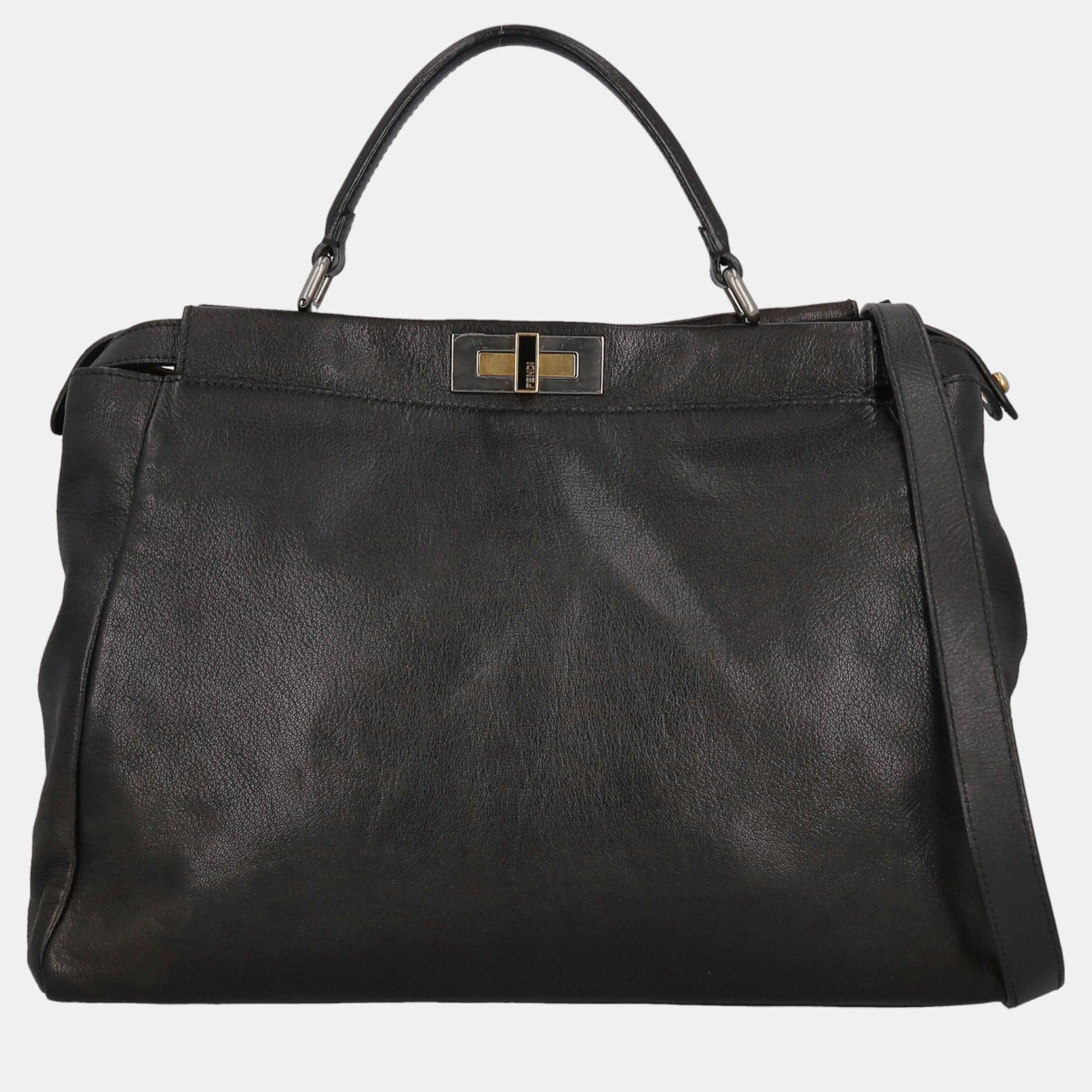 Fendi Peekaboo -  Women's Leather Tote Bag - Black - One Size